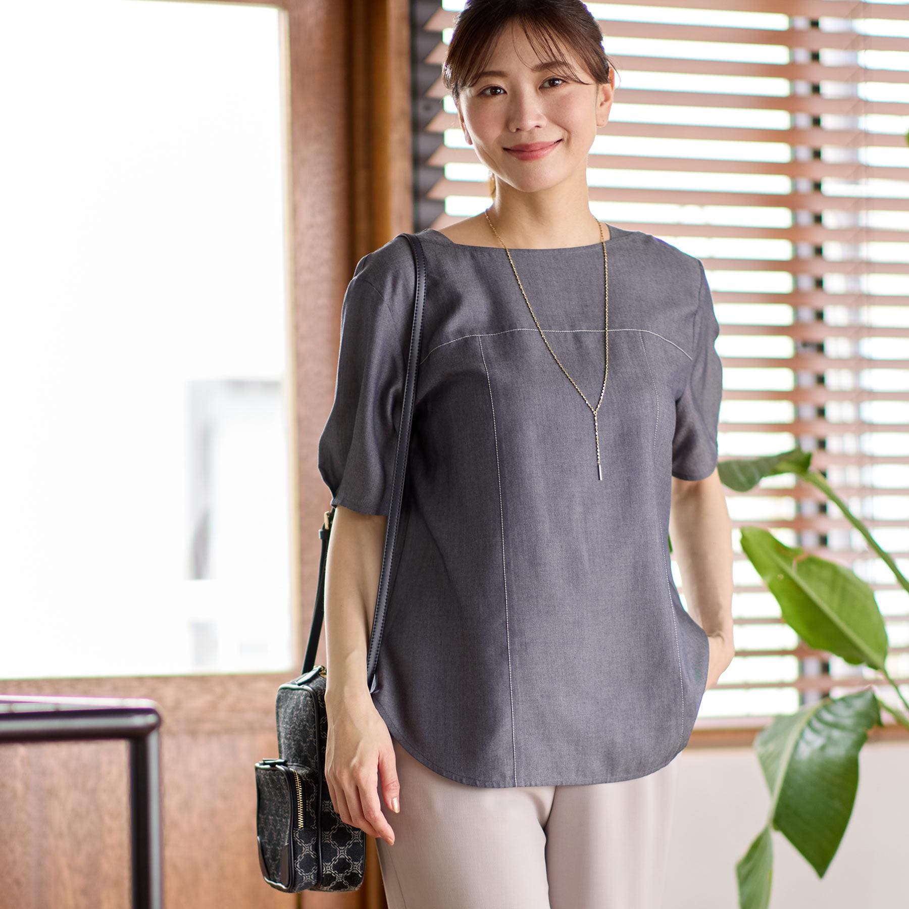 リフレクト Reflect 【マシンウォッシュ可】デニム調プルオーバーブラウス （ネイビー(094)） ネイビー(094)