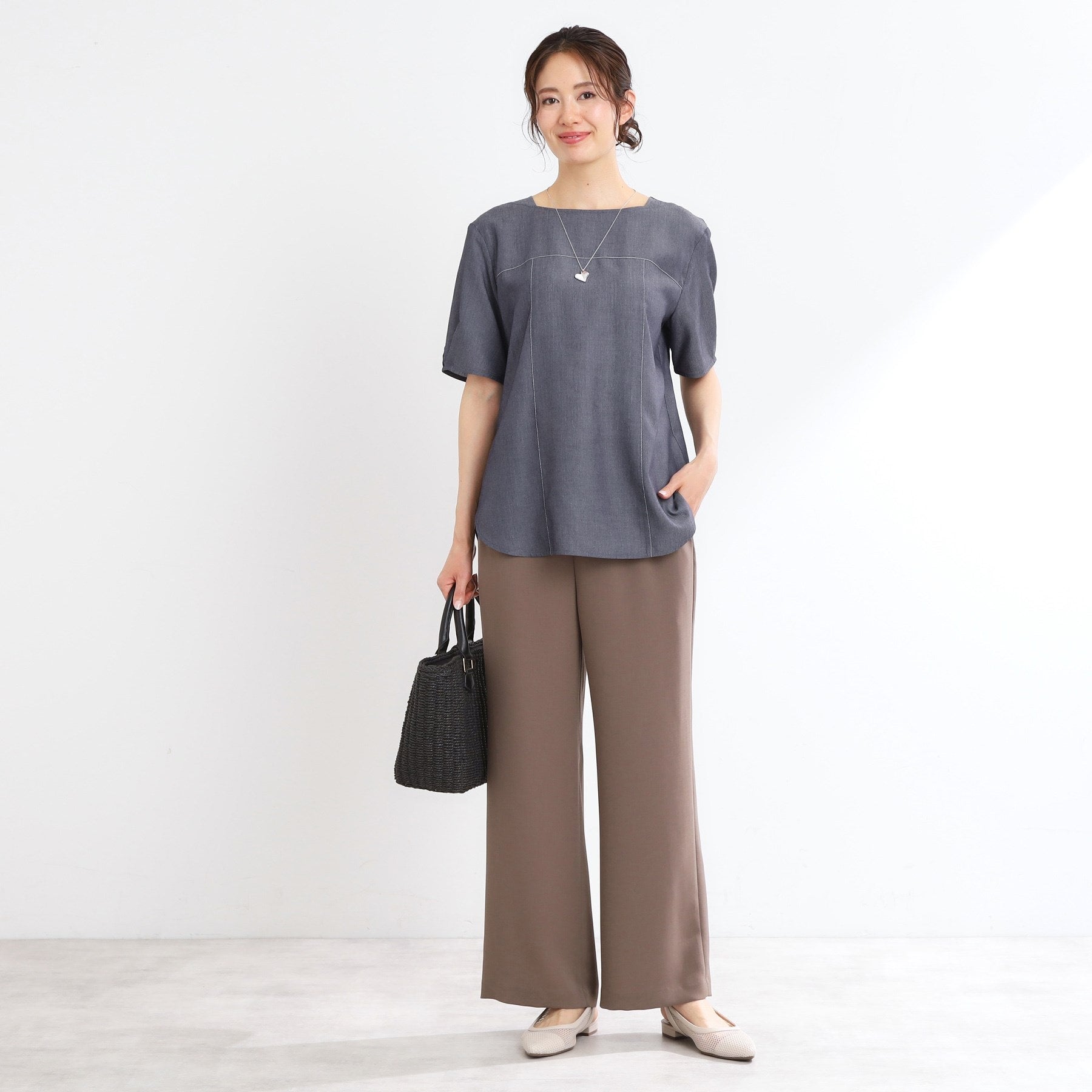 リフレクト Reflect 【マシンウォッシュ可】デニム調プルオーバーブラウス （ネイビー(094)） ネイビー(094)