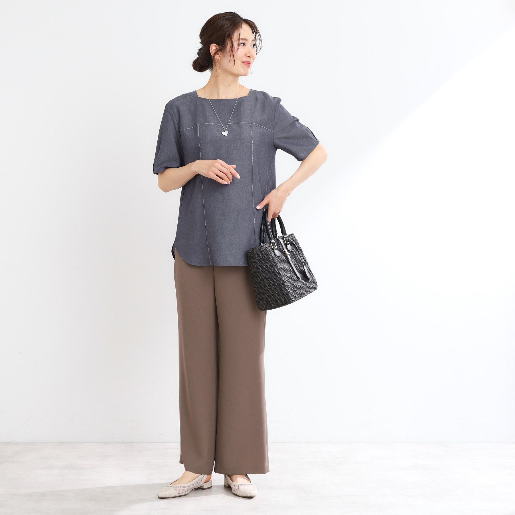 リフレクト Reflect 【マシンウォッシュ可】デニム調プルオーバーブラウス （ネイビー(094)） ネイビー(094)