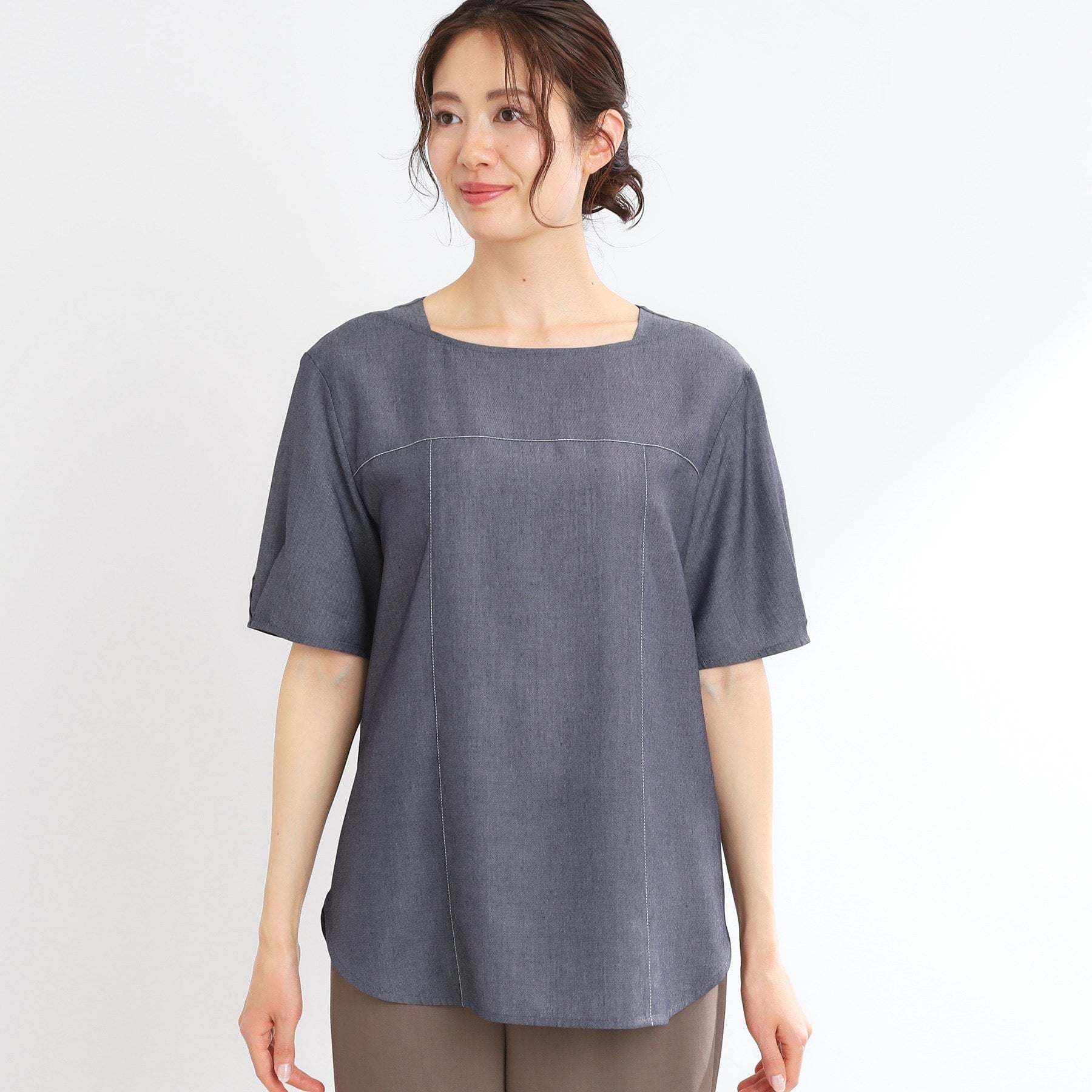 リフレクト Reflect 【マシンウォッシュ可】デニム調プルオーバーブラウス （ネイビー(094)） ネイビー(094)