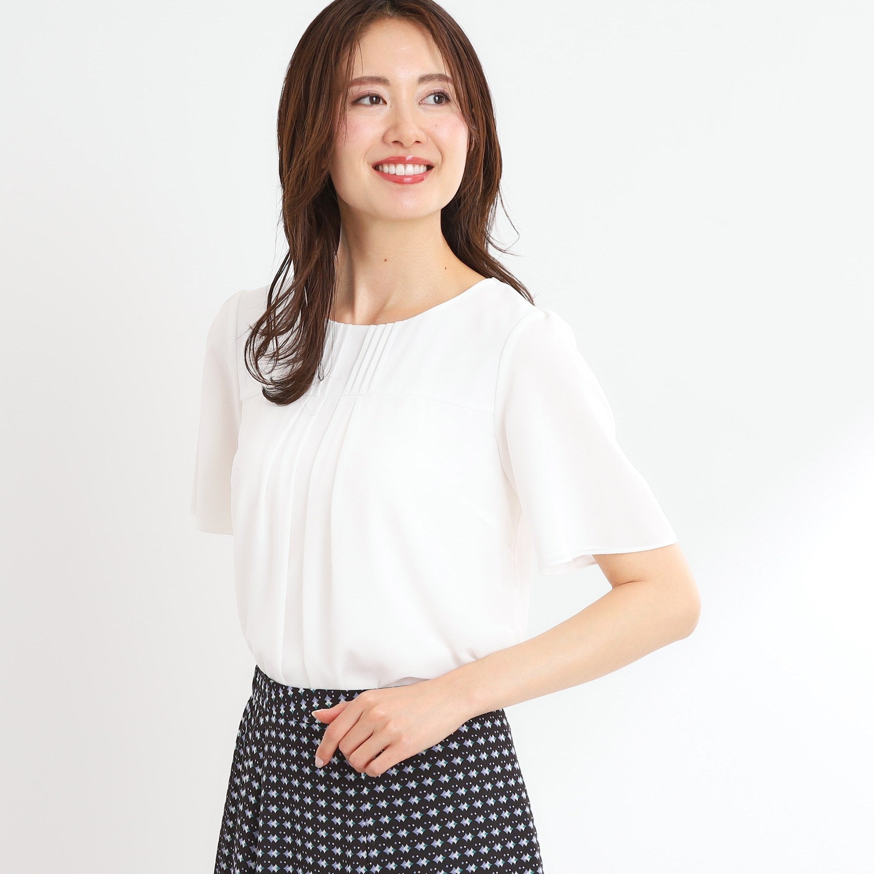 リフレクト Reflect 【UVカット／接触冷感／マシンウォッシュ可】横切替ピンタックデザインブラウス （ネイビー(094)） ネイビー(094)