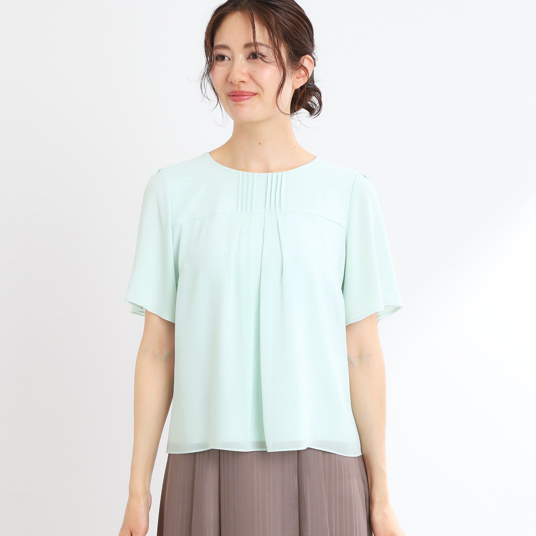 リフレクト Reflect 【UVカット／接触冷感／マシンウォッシュ可】横切替ピンタックデザインブラウス （ネイビー(094)） ネイビー(094)