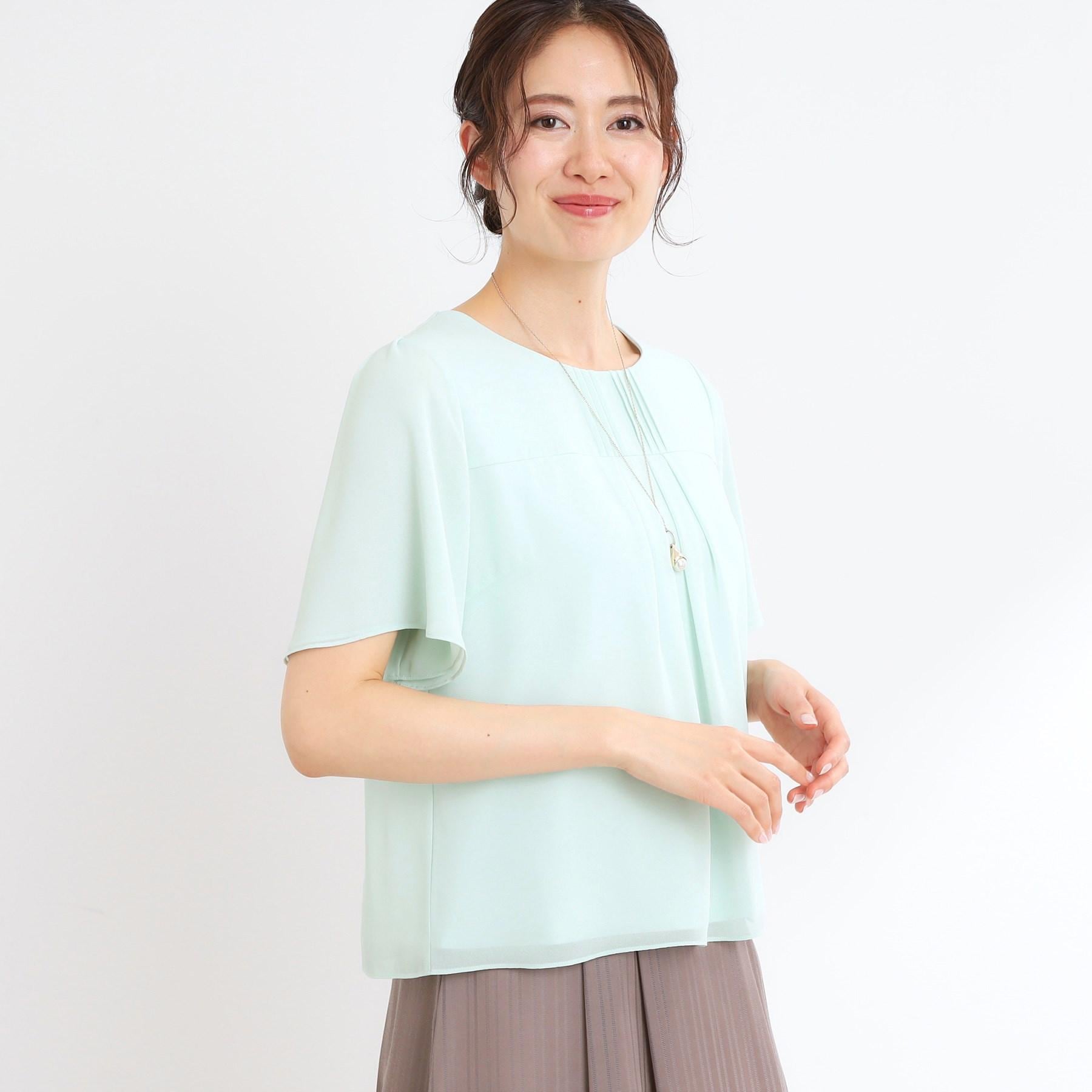 リフレクト Reflect 【UVカット／接触冷感／マシンウォッシュ可】横切替ピンタックデザインブラウス （ライトグリーン(020)） ライトグリーン(020)