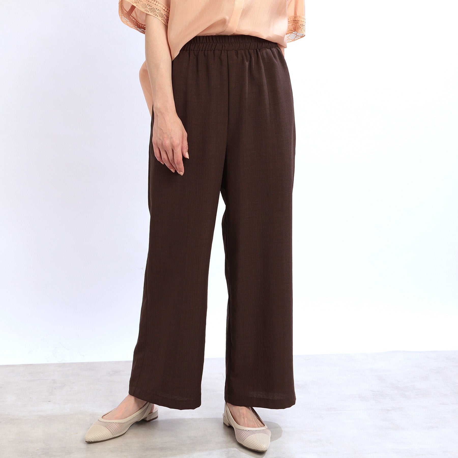 リフレクト Reflect 【E-QUALITY／ウエスト総ゴム／脚長効果◎】ドライタッチワイドパンツ （ブラウン(044)） ブラウン(044)