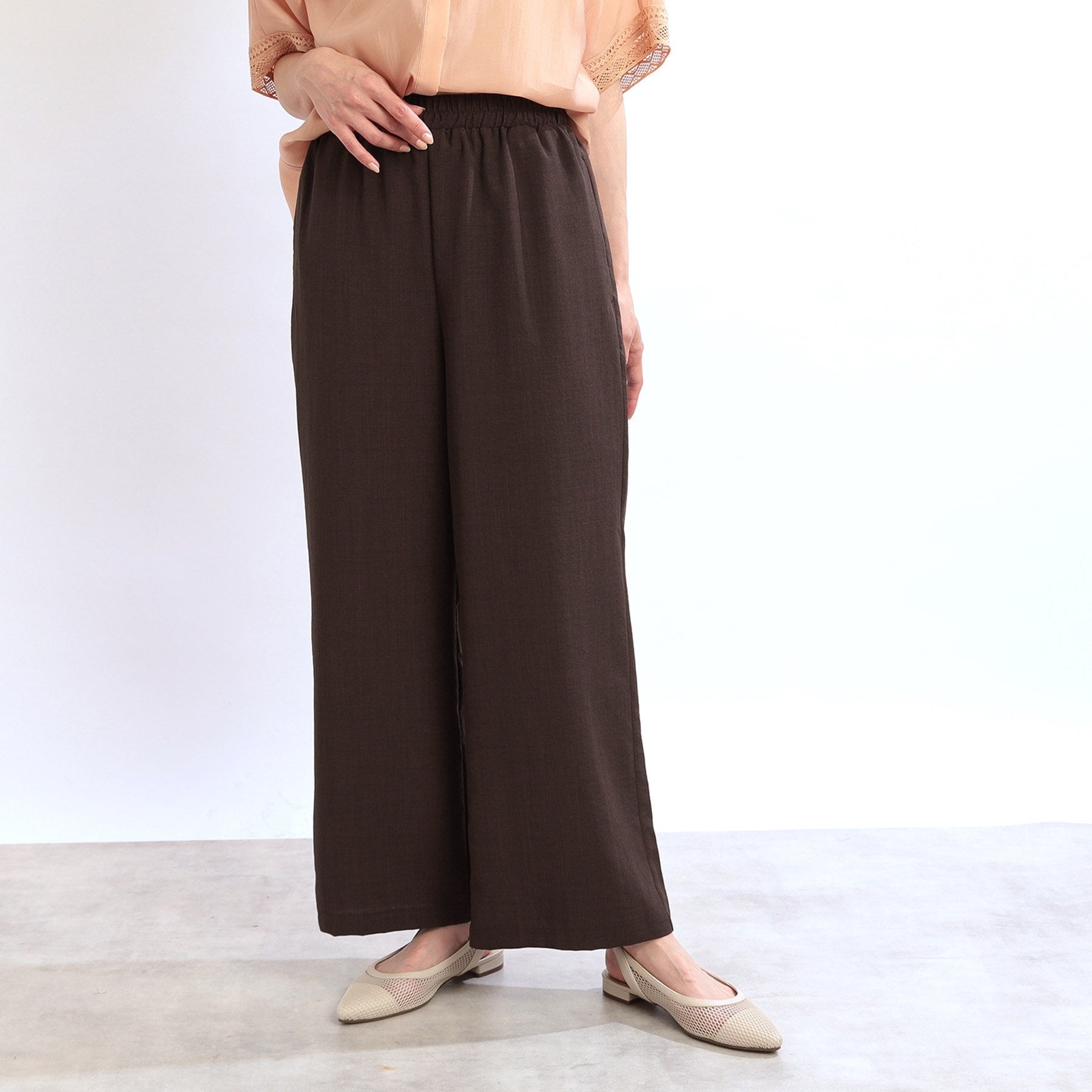 リフレクト Reflect 【E-QUALITY／ウエスト総ゴム／脚長効果◎】ドライタッチワイドパンツ （ブラウン(044)） ブラウン(044)