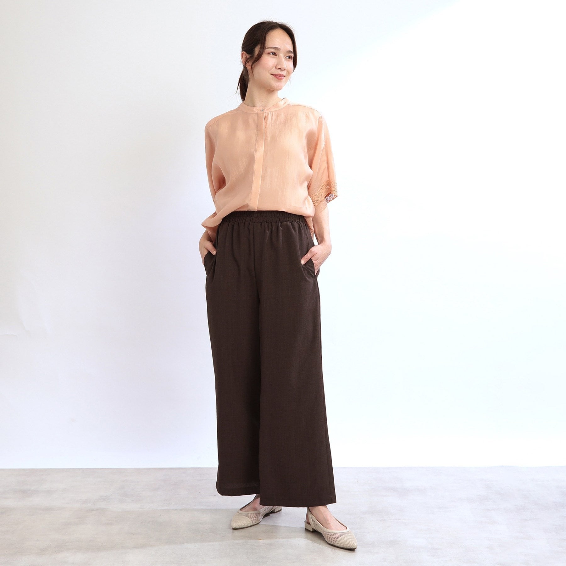 リフレクト Reflect 【E-QUALITY／ウエスト総ゴム／脚長効果◎】ドライタッチワイドパンツ （ブラウン(044)） ブラウン(044)