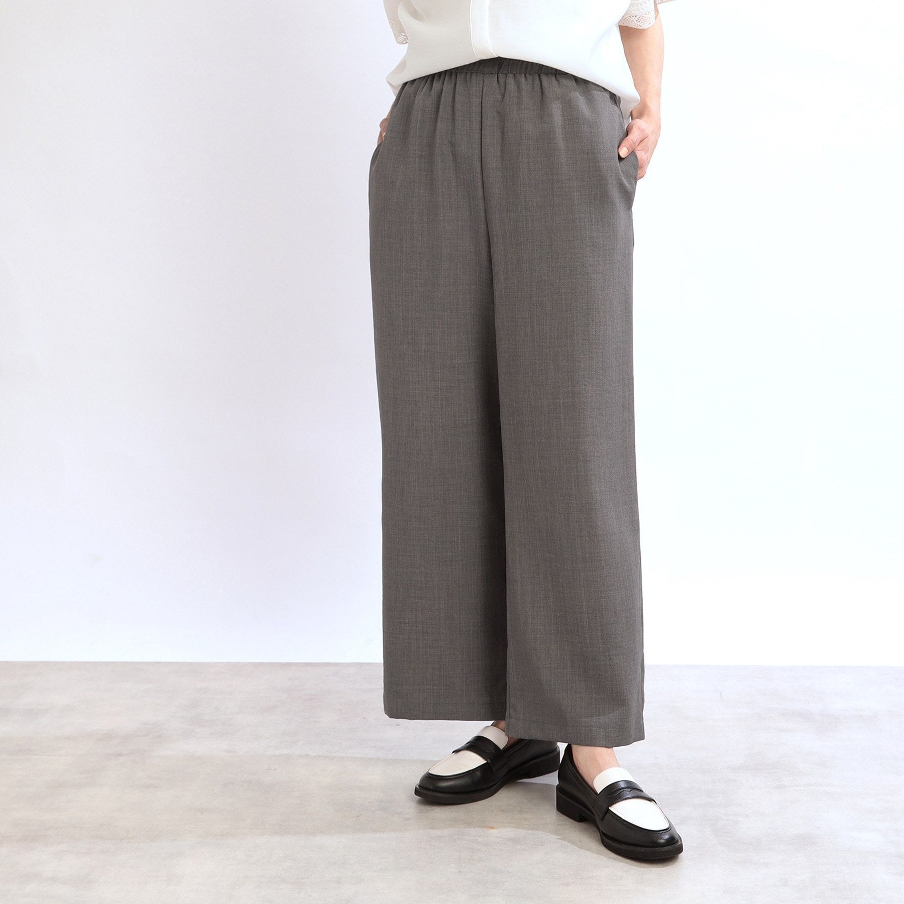 リフレクト Reflect 【E-QUALITY／ウエスト総ゴム／脚長効果◎】ドライタッチワイドパンツ （グレー(012)） グレー(012)