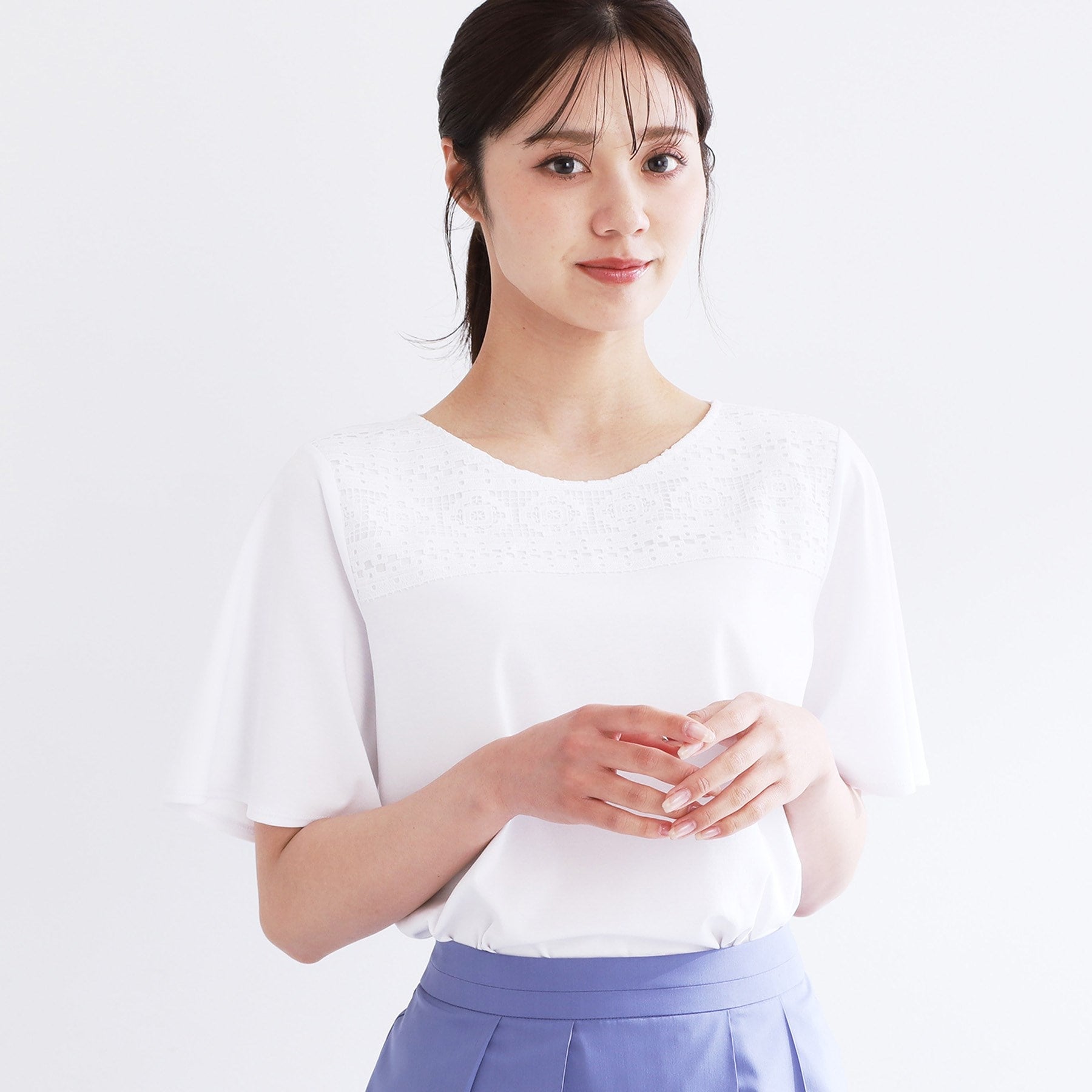 リフレクト Reflect 【手洗い可】レースデザインジャージTシャツ （ブラック(019)） ブラック(019)