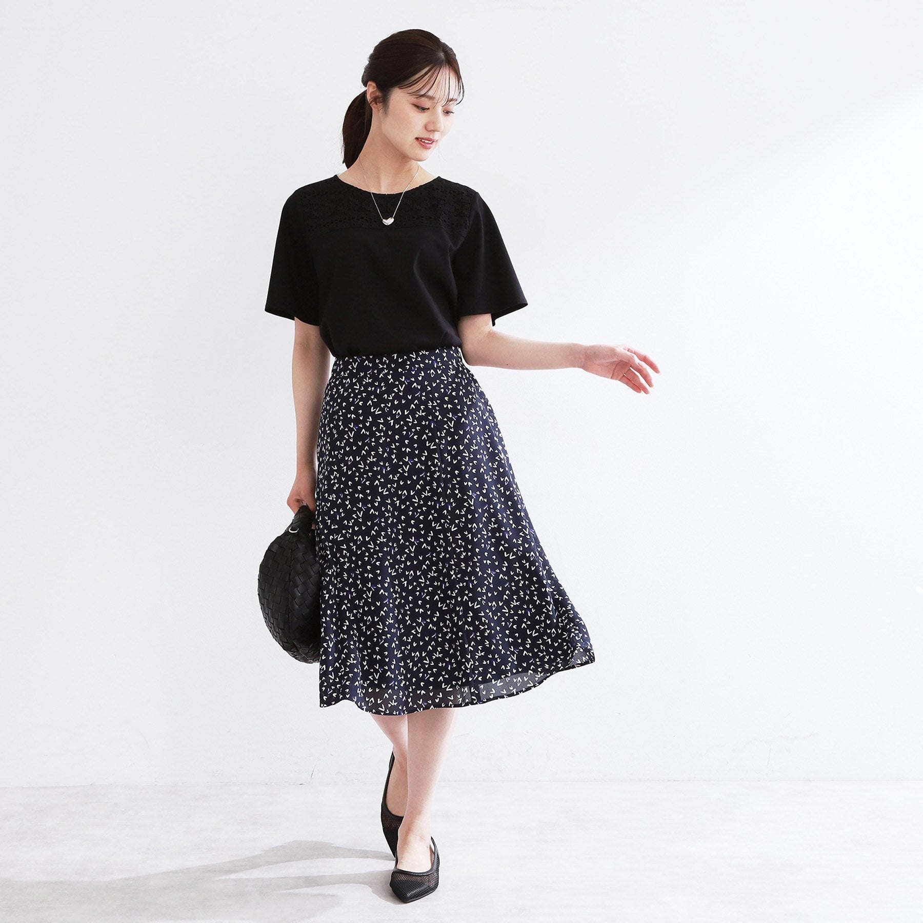 リフレクト Reflect 【手洗い可】レースデザインジャージTシャツ （ブラック(019)） ブラック(019)