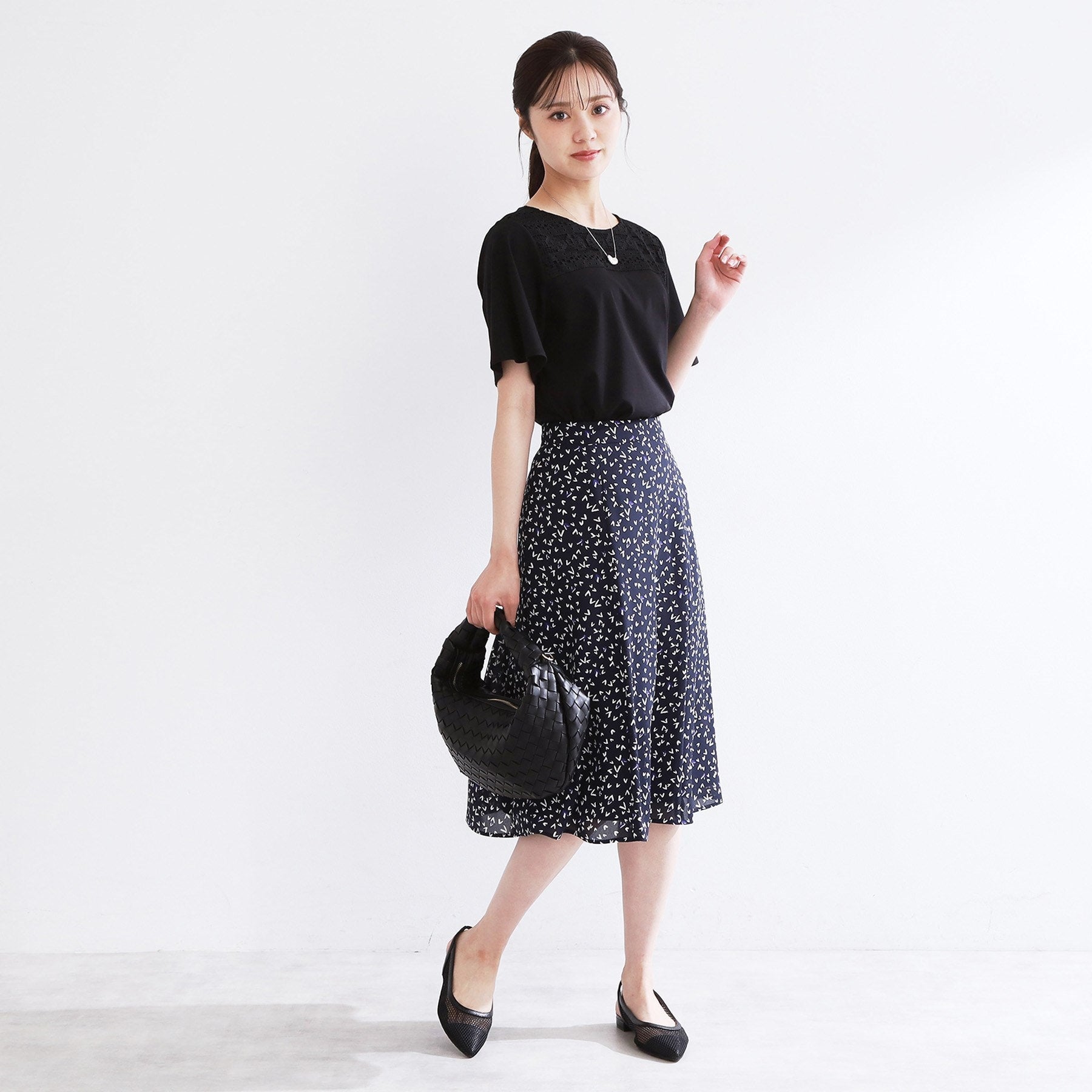 リフレクト Reflect 【手洗い可】レースデザインジャージTシャツ （ブラック(019)） ブラック(019)