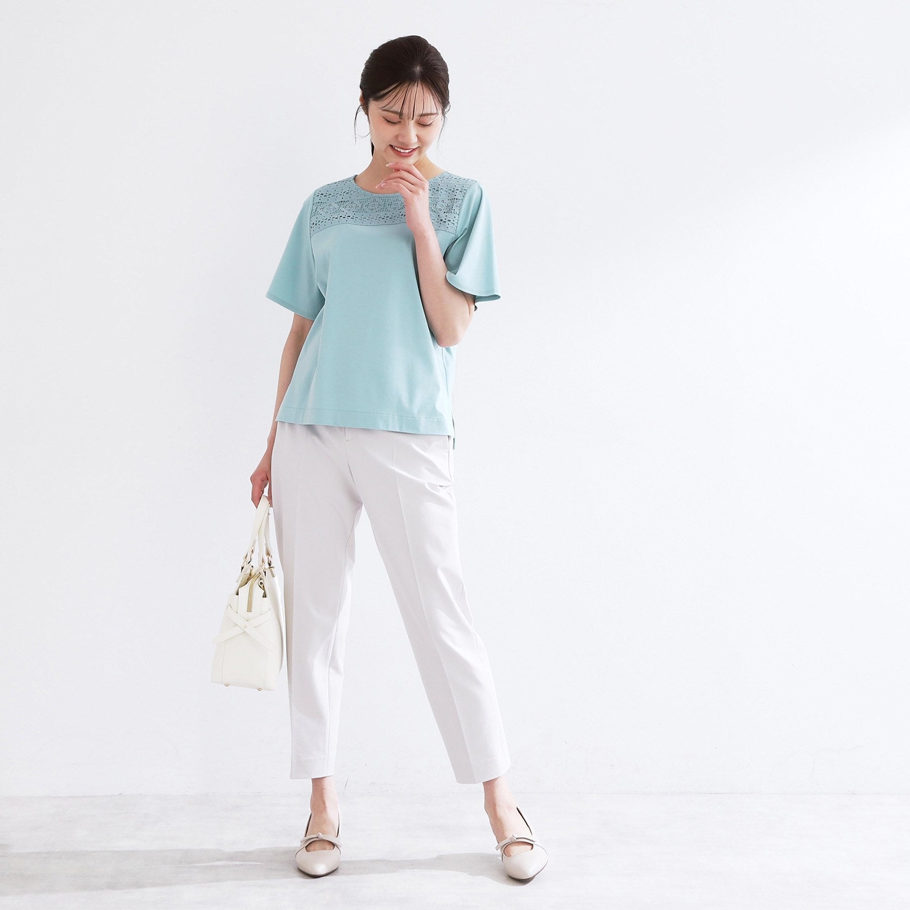 リフレクト Reflect 【手洗い可】レースデザインジャージTシャツ （ブラック(019)） ブラック(019)