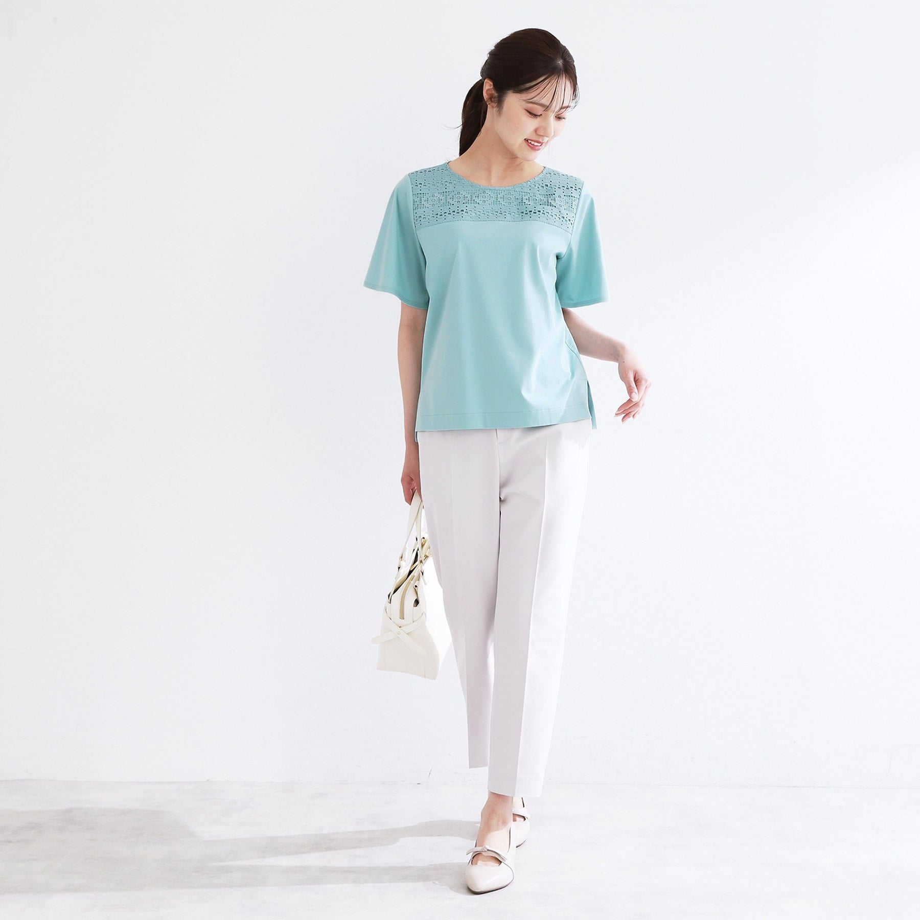 リフレクト Reflect 【手洗い可】レースデザインジャージTシャツ （ブラック(019)） ブラック(019)