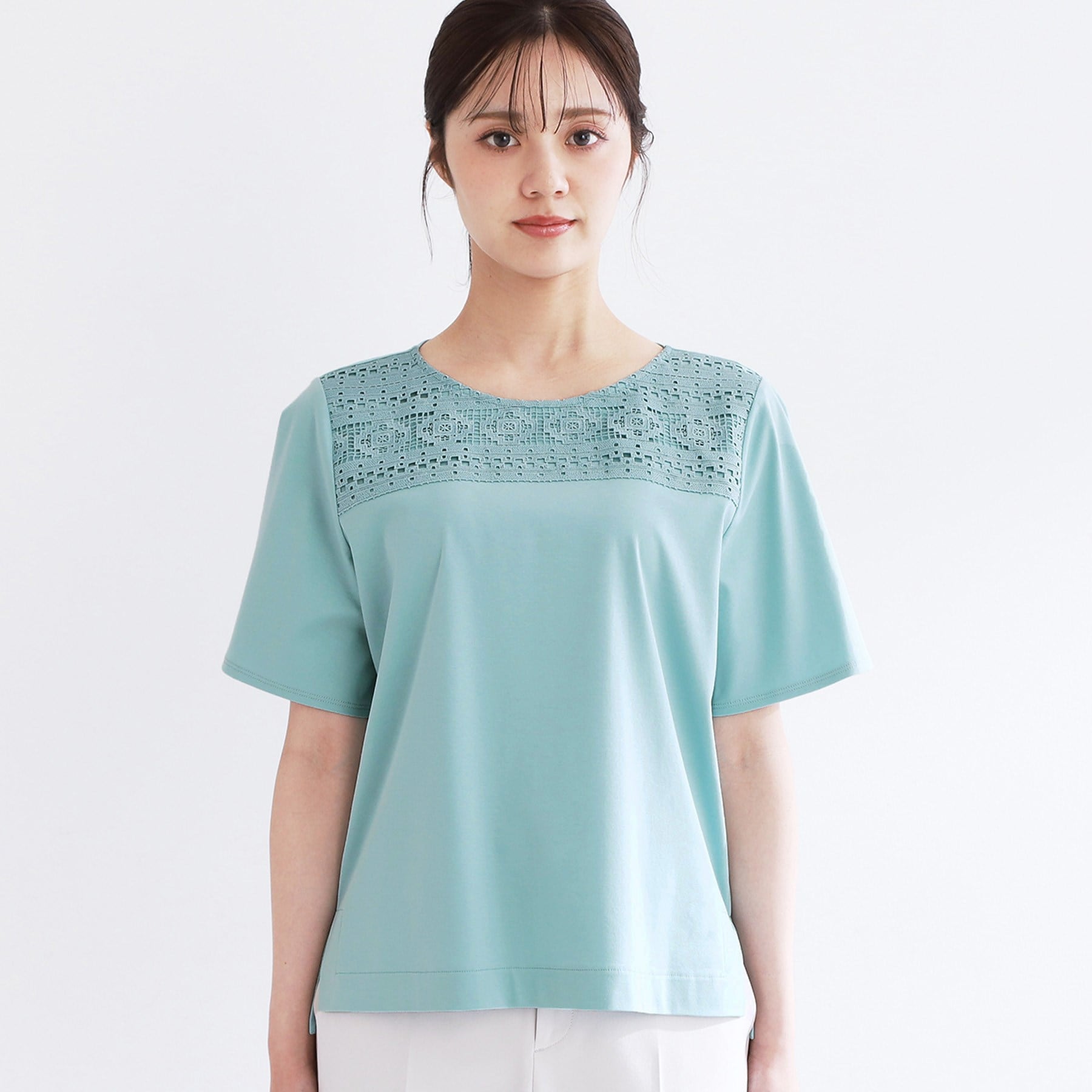 リフレクト Reflect 【手洗い可】レースデザインジャージTシャツ （ブラック(019)） ブラック(019)