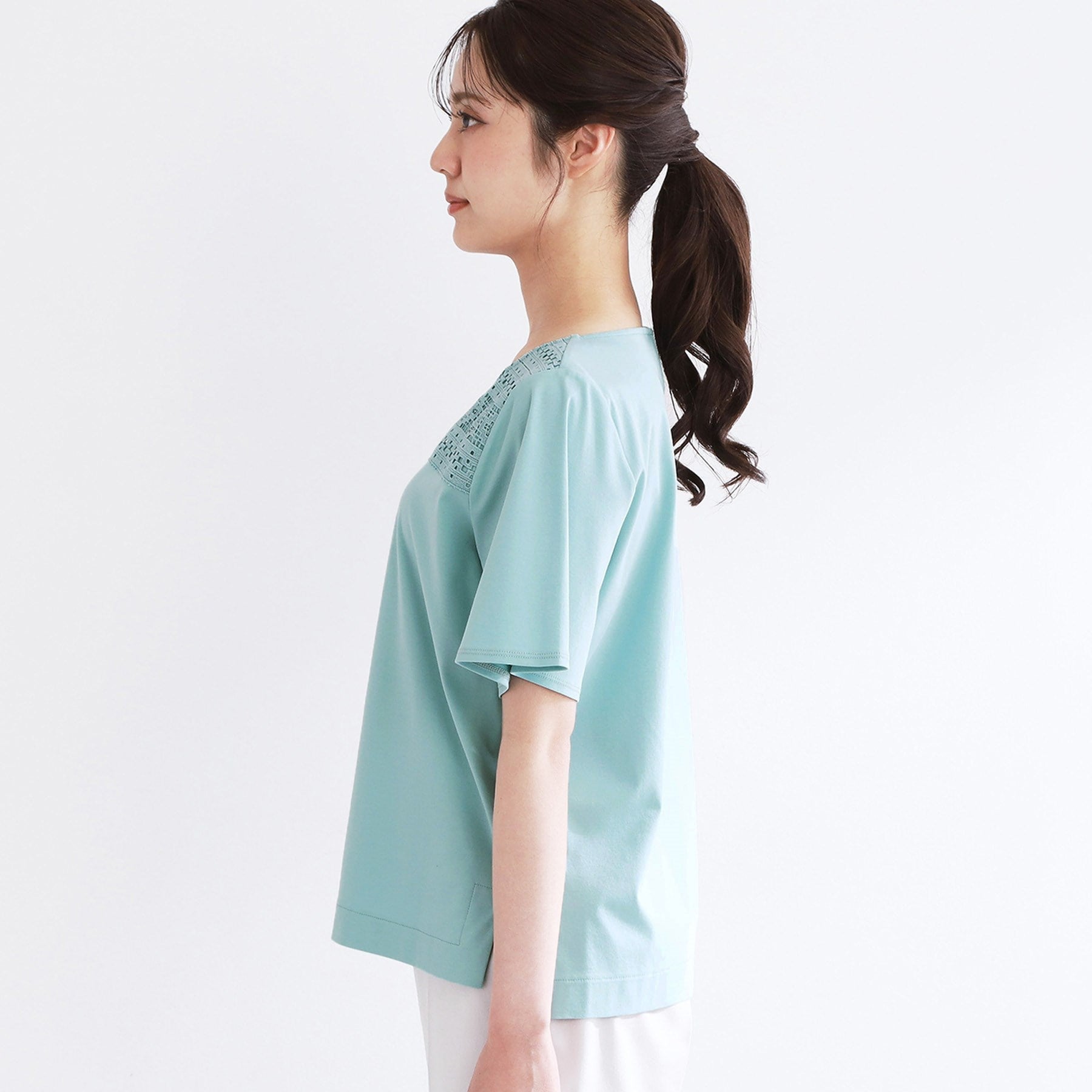 リフレクト Reflect 【手洗い可】レースデザインジャージTシャツ （ブラック(019)） ブラック(019)