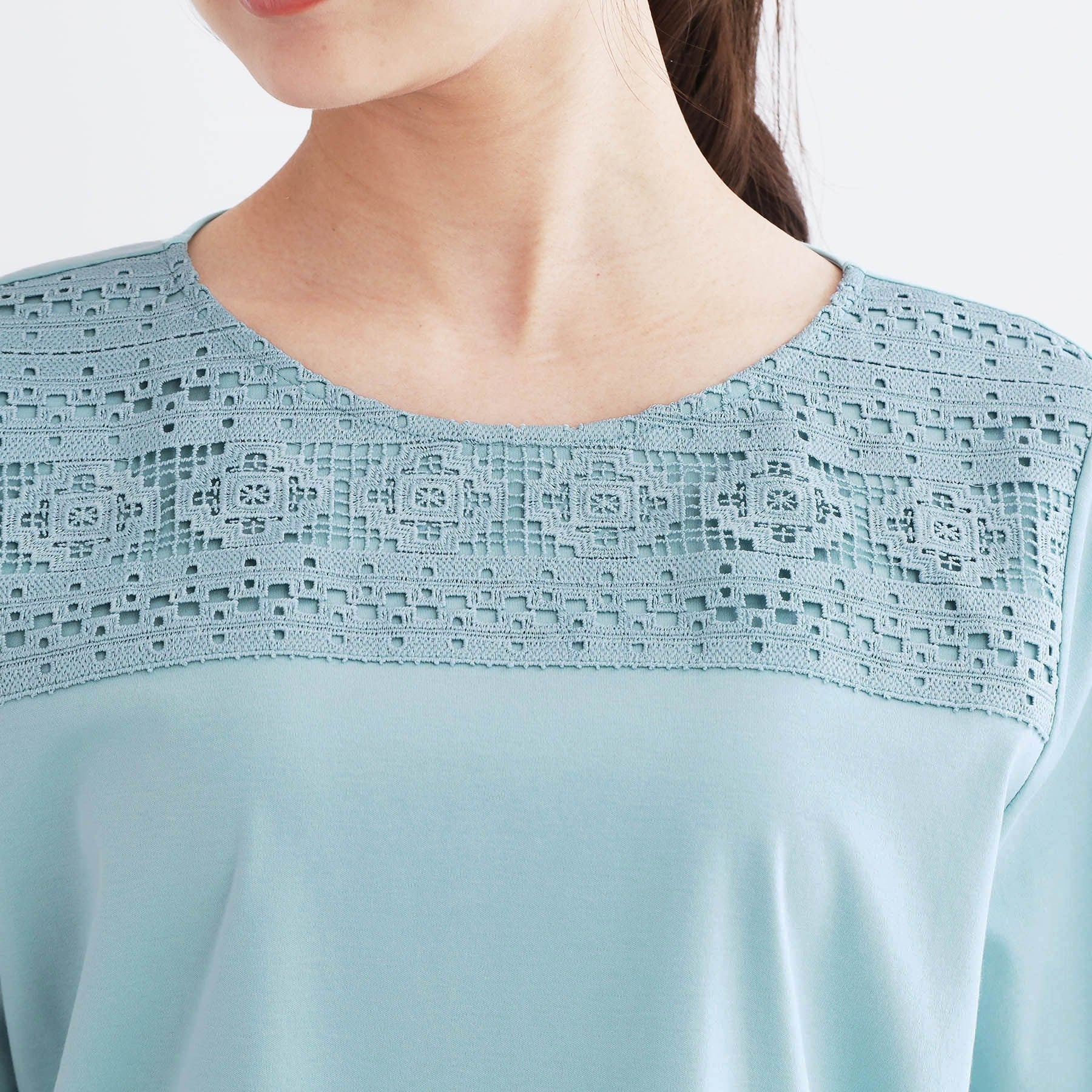 リフレクト Reflect 【手洗い可】レースデザインジャージTシャツ （ブラック(019)） ブラック(019)