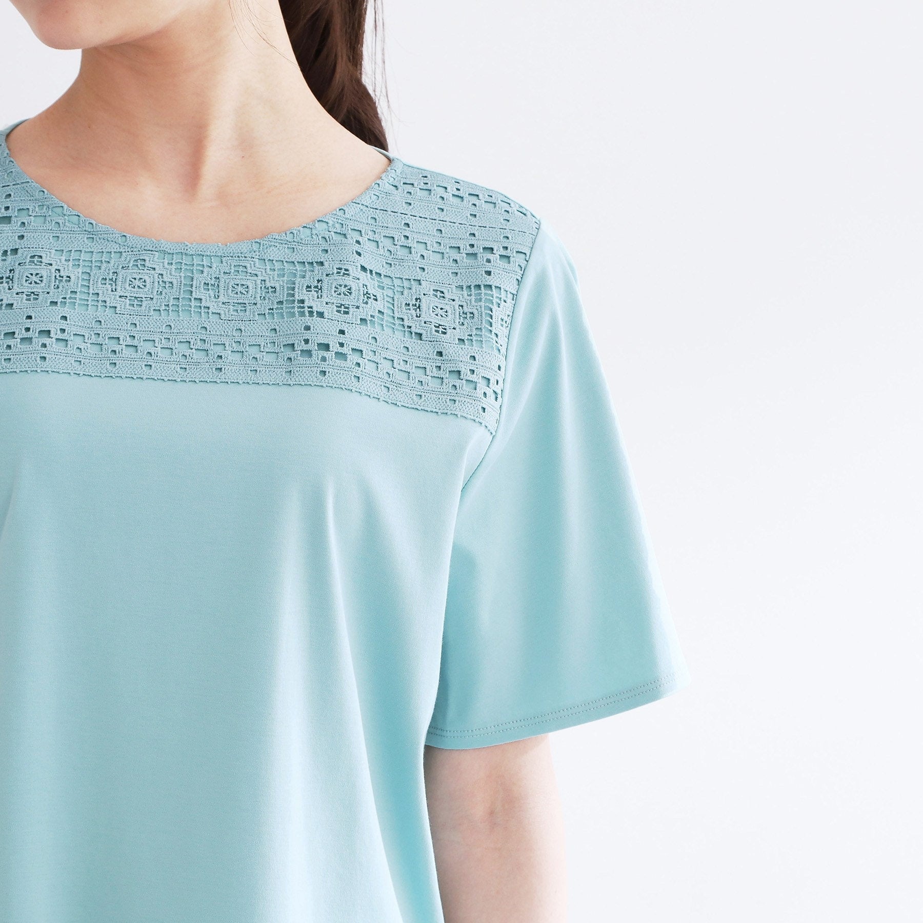 リフレクト Reflect 【手洗い可】レースデザインジャージTシャツ （ブラック(019)） ブラック(019)