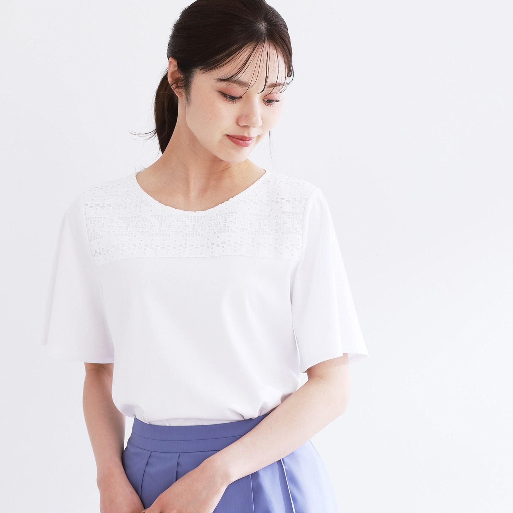 リフレクト Reflect 【手洗い可】レースデザインジャージTシャツ （オフホワイト(003)） オフホワイト(003)