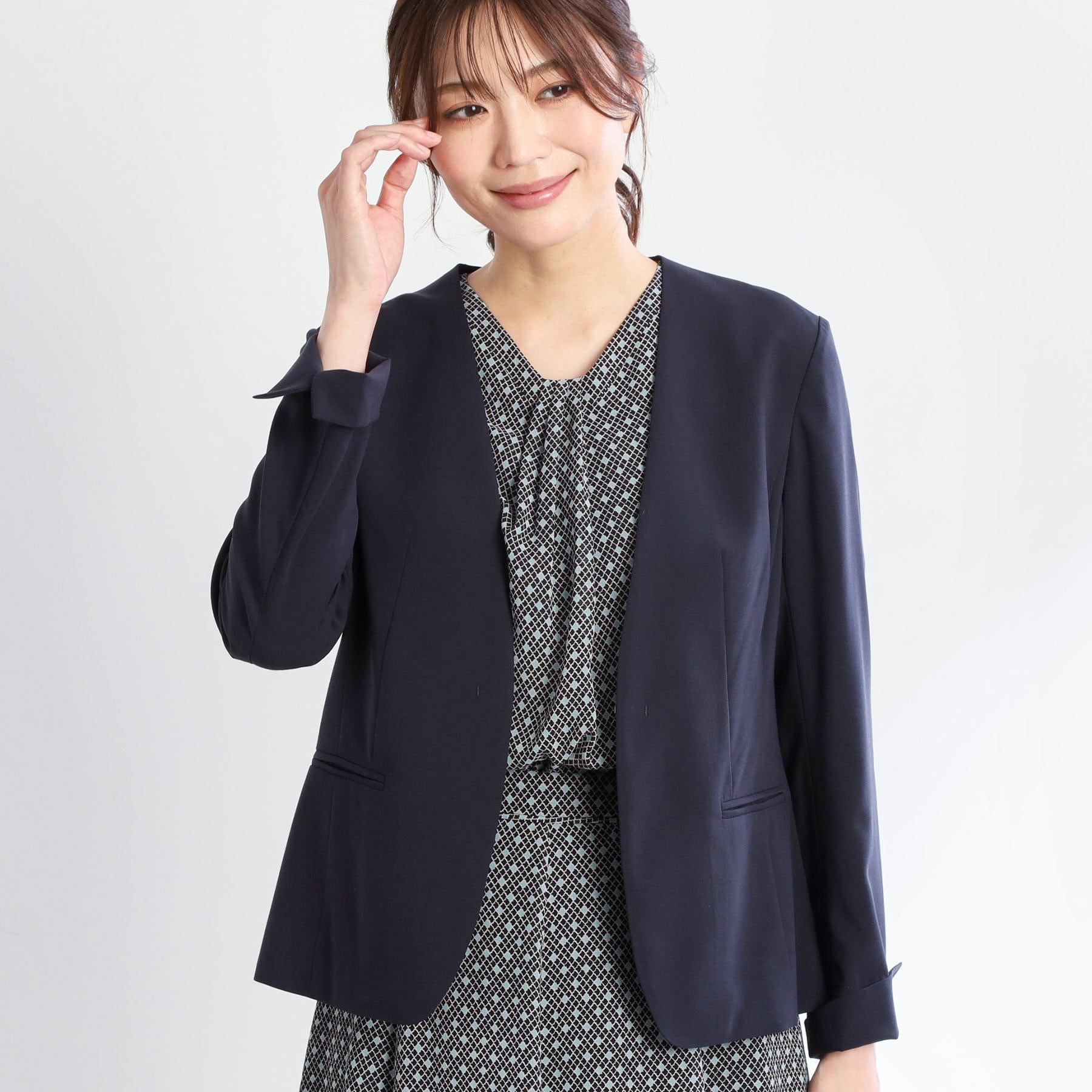リフレクト Reflect 【接触冷感／洗える／セットアップ可／秋まで着られる◎】ノーカラージャケット （ネイビー(094)） ネイビー(094)