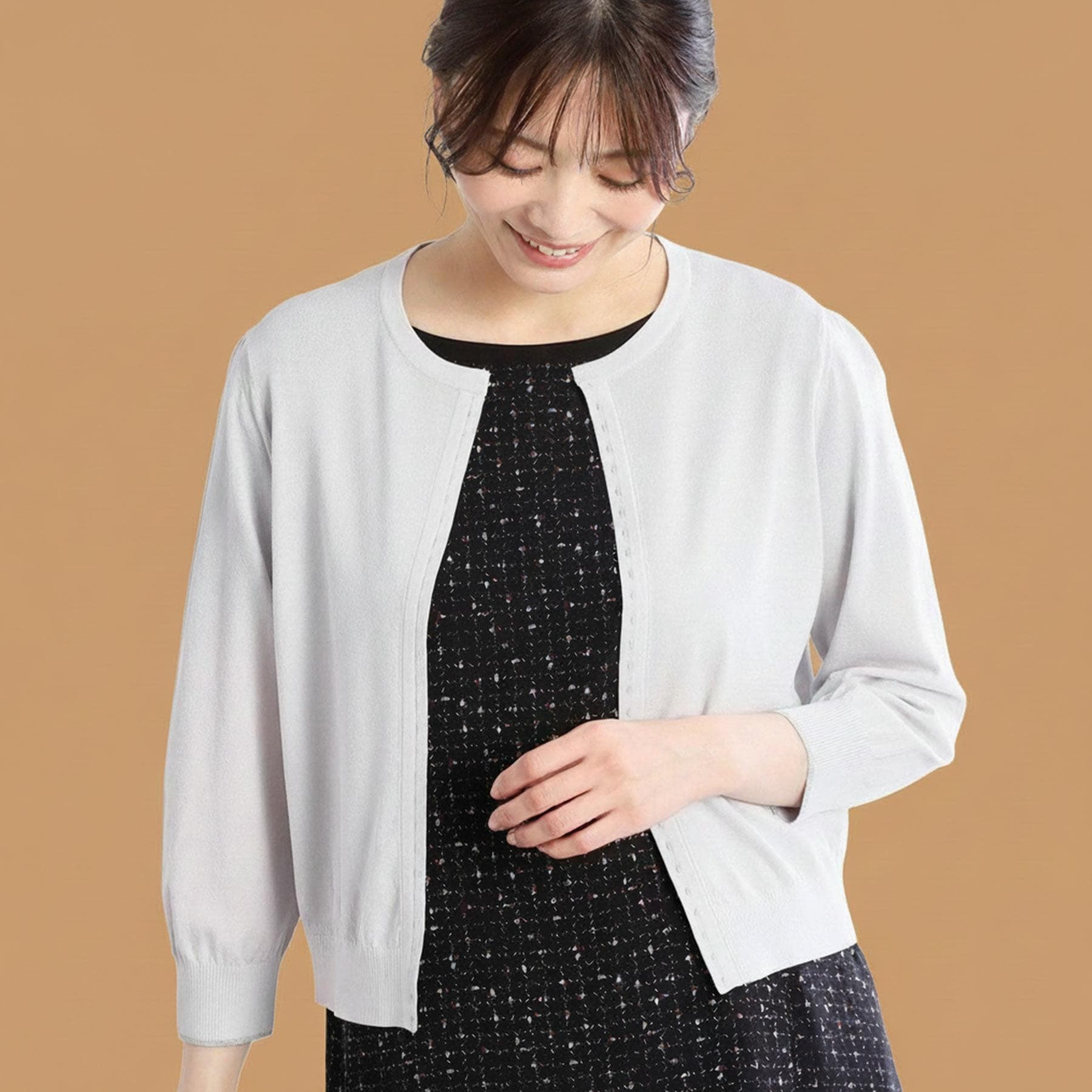 リフレクト Reflect 【手洗い可】7分袖ドライタッチカーディガン （ライトグレー(011)） ライトグレー(011)