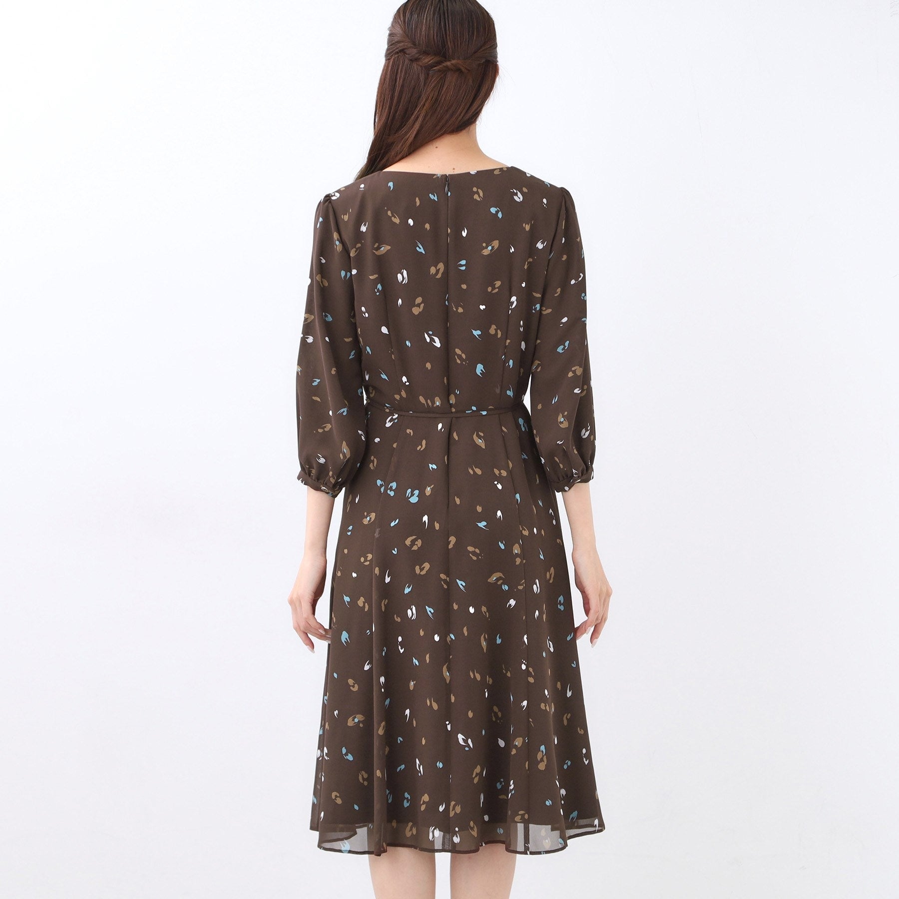 リフレクト Reflect 【ウエストリボン付き】フレアプリントワンピース （ネイビー(194)） ネイビー(194)