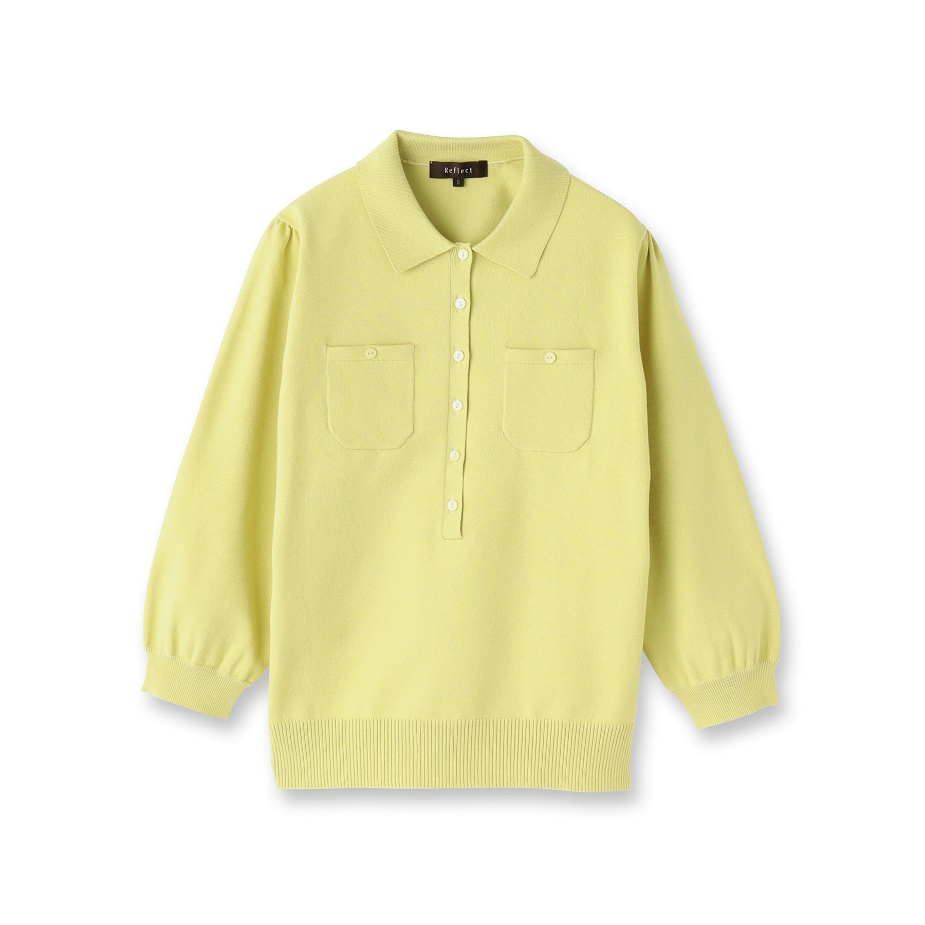 リフレクト Reflect 【透けにくい／残暑から秋まで着られる◎】衿付き七分袖ニット （マスタード(033)） マスタード(033)