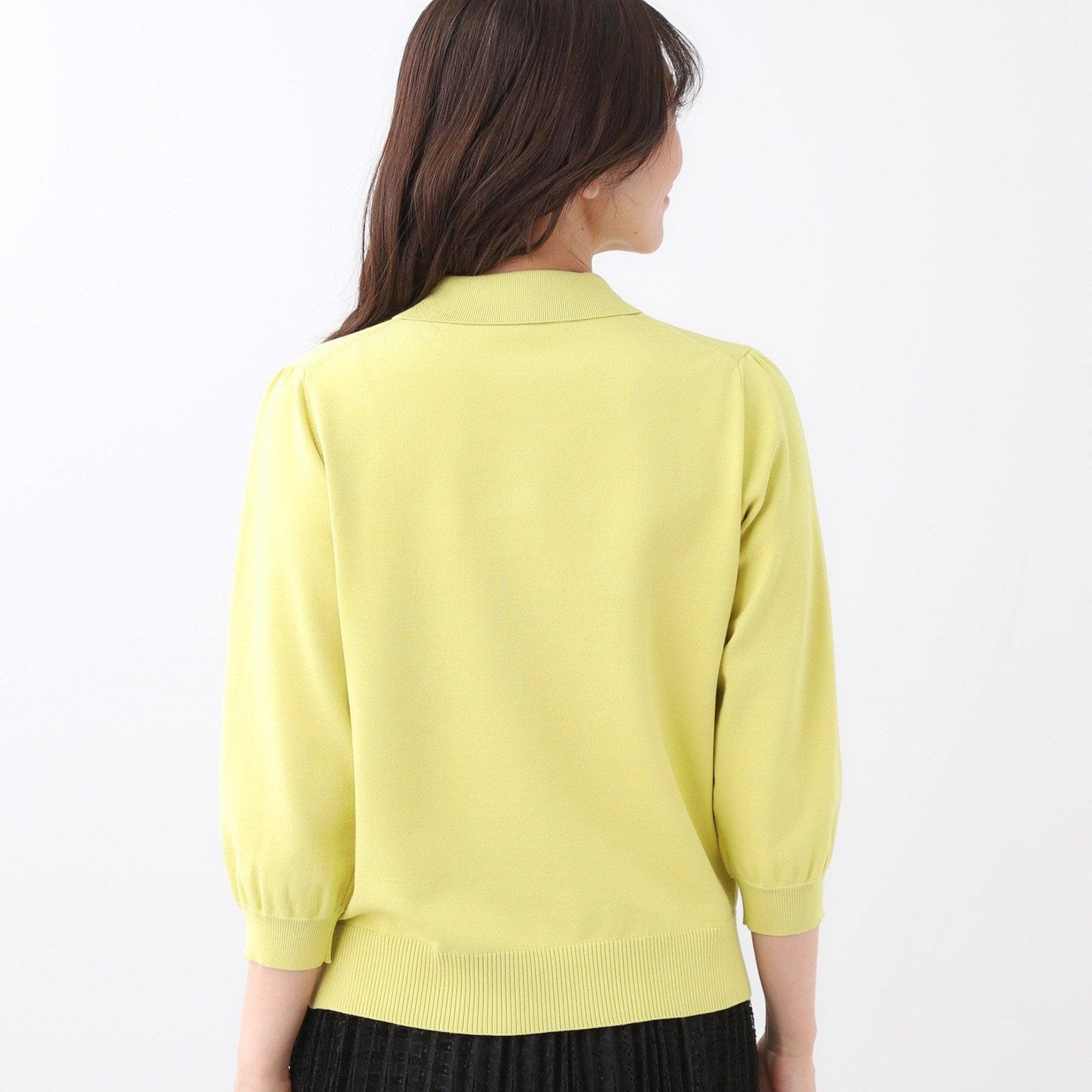 リフレクト Reflect 【透けにくい／残暑から秋まで着られる◎】衿付き七分袖ニット （マスタード(033)） マスタード(033)