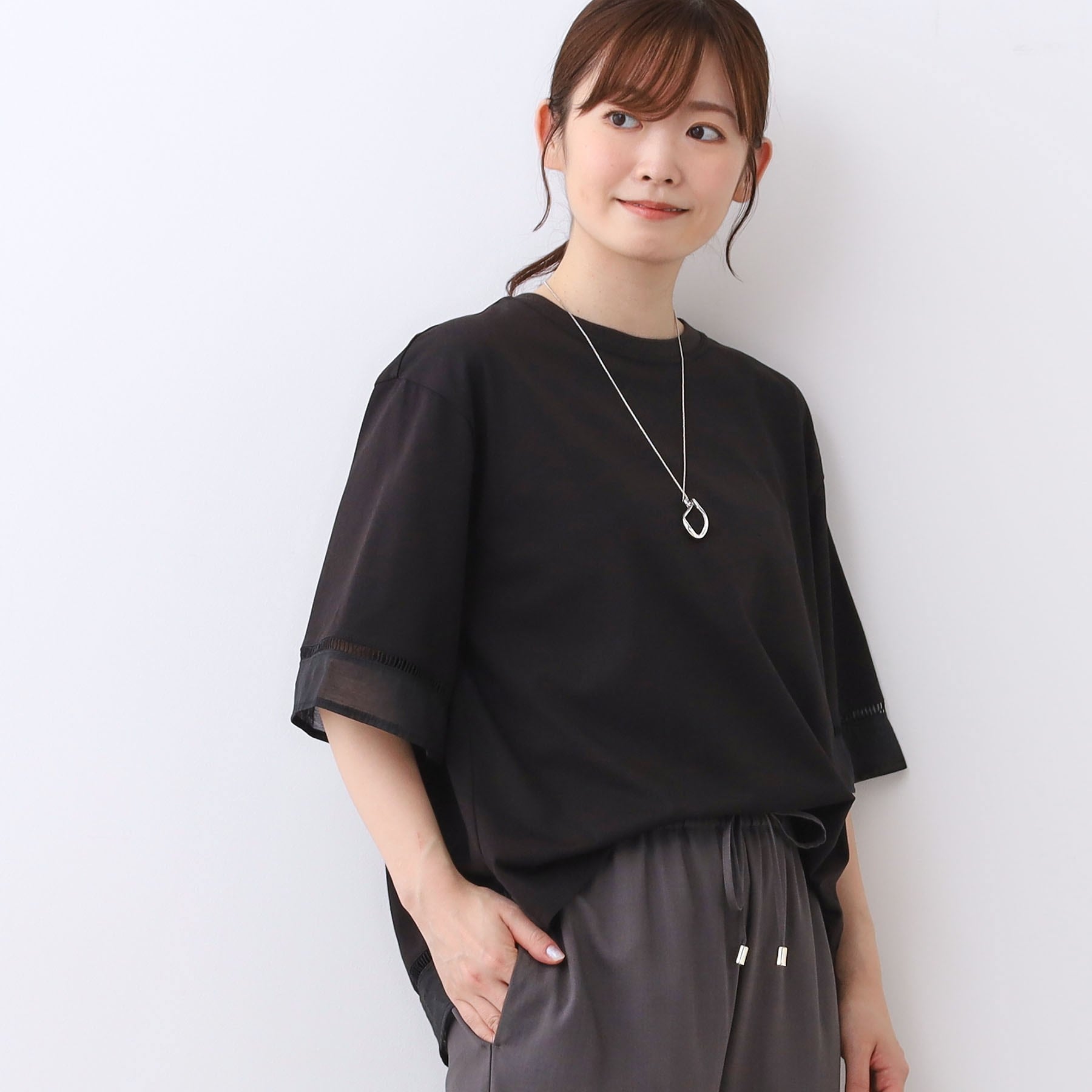 リフレクト Reflect 【E-QUALITY／体型カバー／涼しく着られる◎】シアー×レースデザインプルオーバー （ブルーグリーン(097)） ブルーグリーン(097)