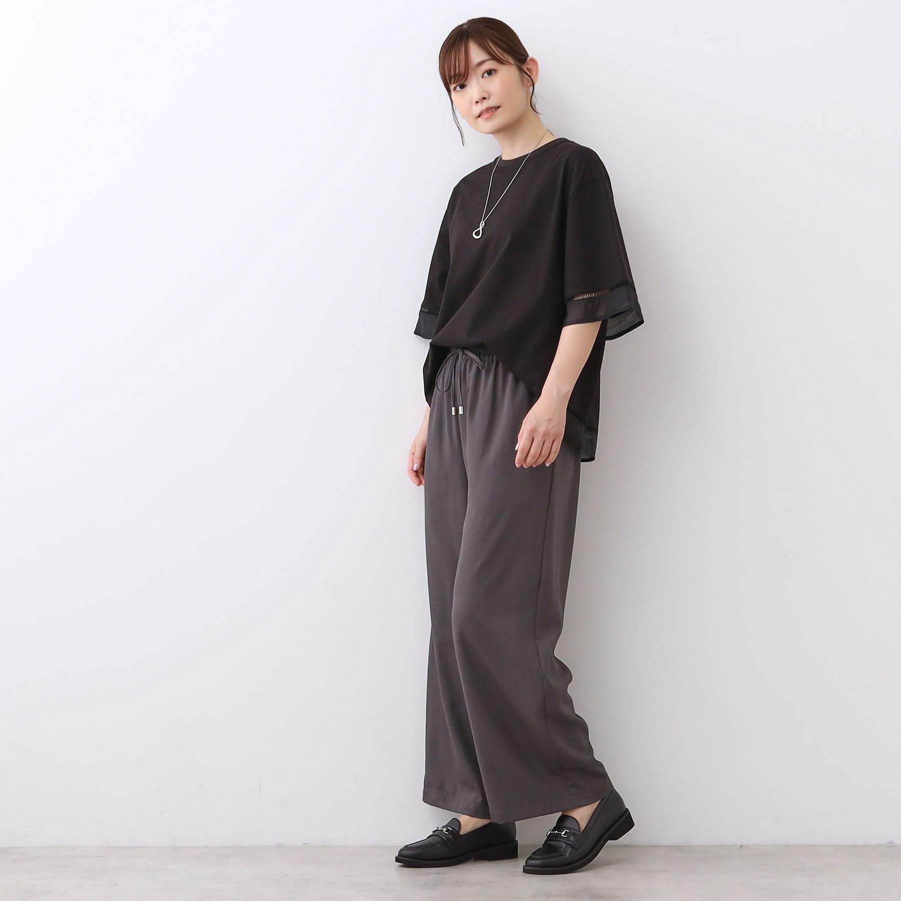 リフレクト Reflect 【E-QUALITY／体型カバー／涼しく着られる◎】シアー×レースデザインプルオーバー （ブルーグリーン(097)） ブルーグリーン(097)