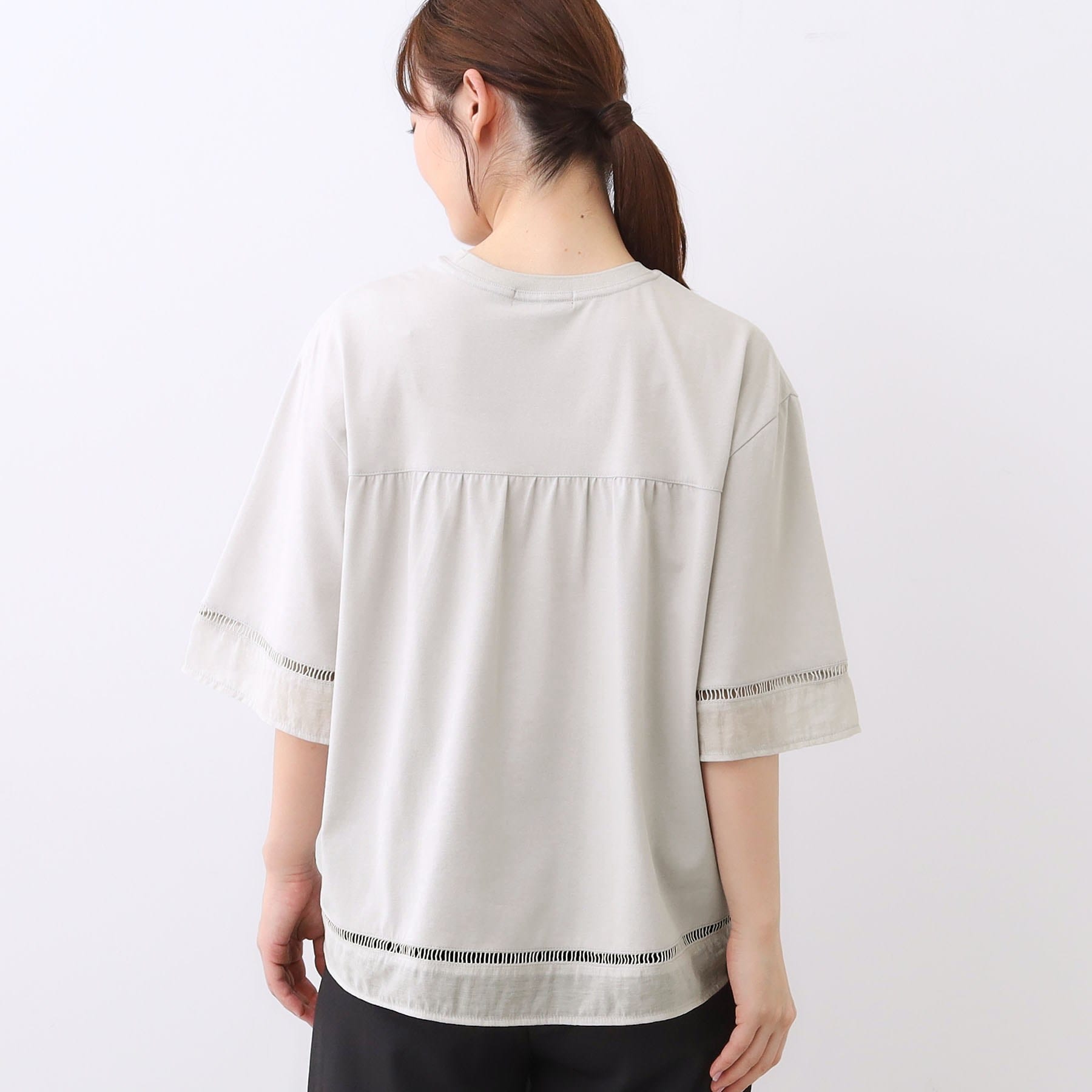 リフレクト Reflect 【E-QUALITY／体型カバー／涼しく着られる◎】シアー×レースデザインプルオーバー （ブルーグリーン(097)） ブルーグリーン(097)