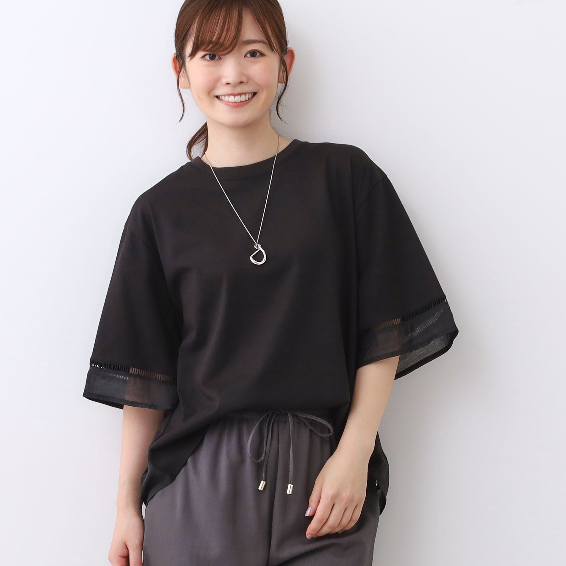 リフレクト Reflect 【E-QUALITY／体型カバー／涼しく着られる◎】シアー×レースデザインプルオーバー （ブルーグリーン(097)） ブルーグリーン(097)