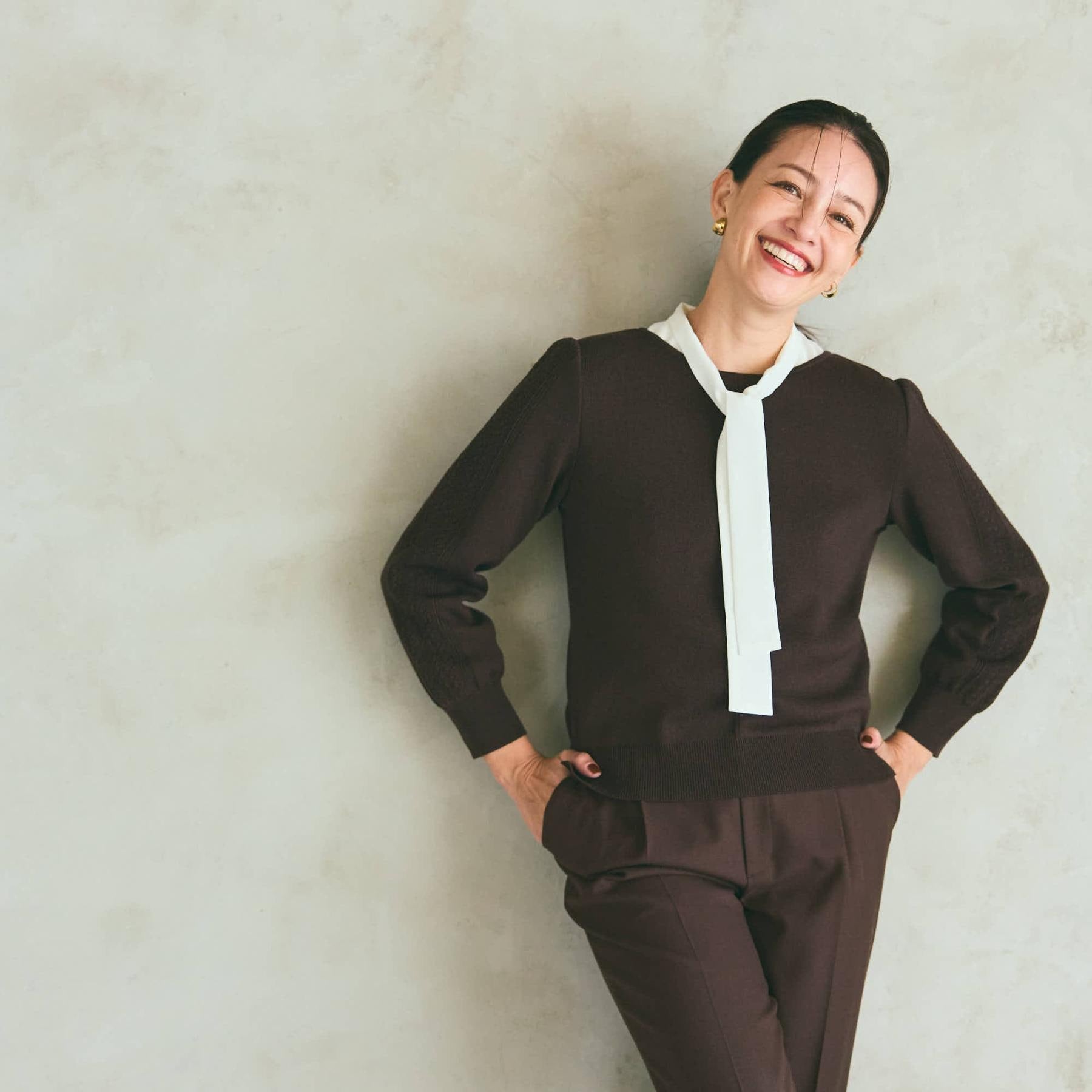 リフレクト Reflect 【選べる8色／スカートにもパンツにも◎】ウール混ボートネックニット （ブラウン(044)） ブラウン(044)