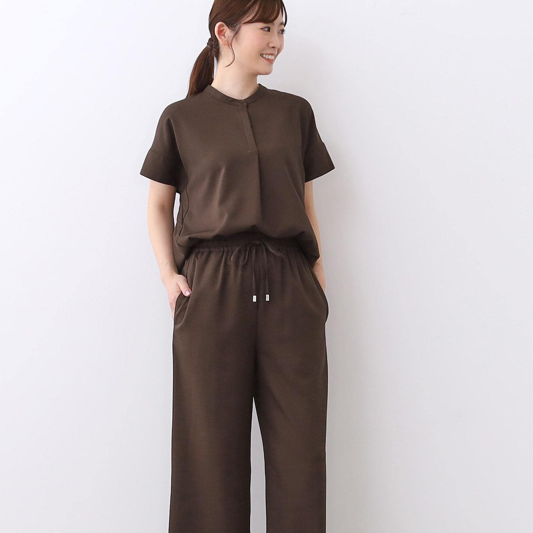 リフレクト Reflect 【E-QUALITY／ウエスト総ゴム／セットアップ／単品使いOK◎】ブラウス＋ストレートパンツセット （ブラウン(043)） ブラウン(043)