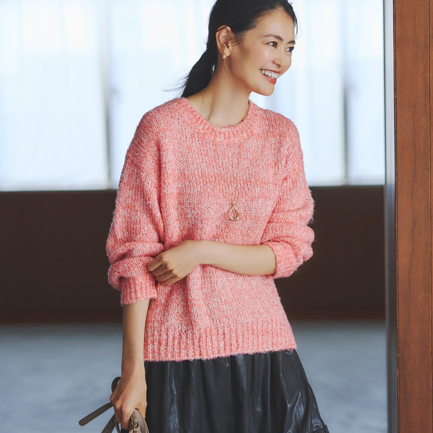 リフレクト Reflect 【一枚着で着映え◎／ゆったり着られるワンサイズ】スパンコール×ラメニット （レッド(461)） レッド(461)