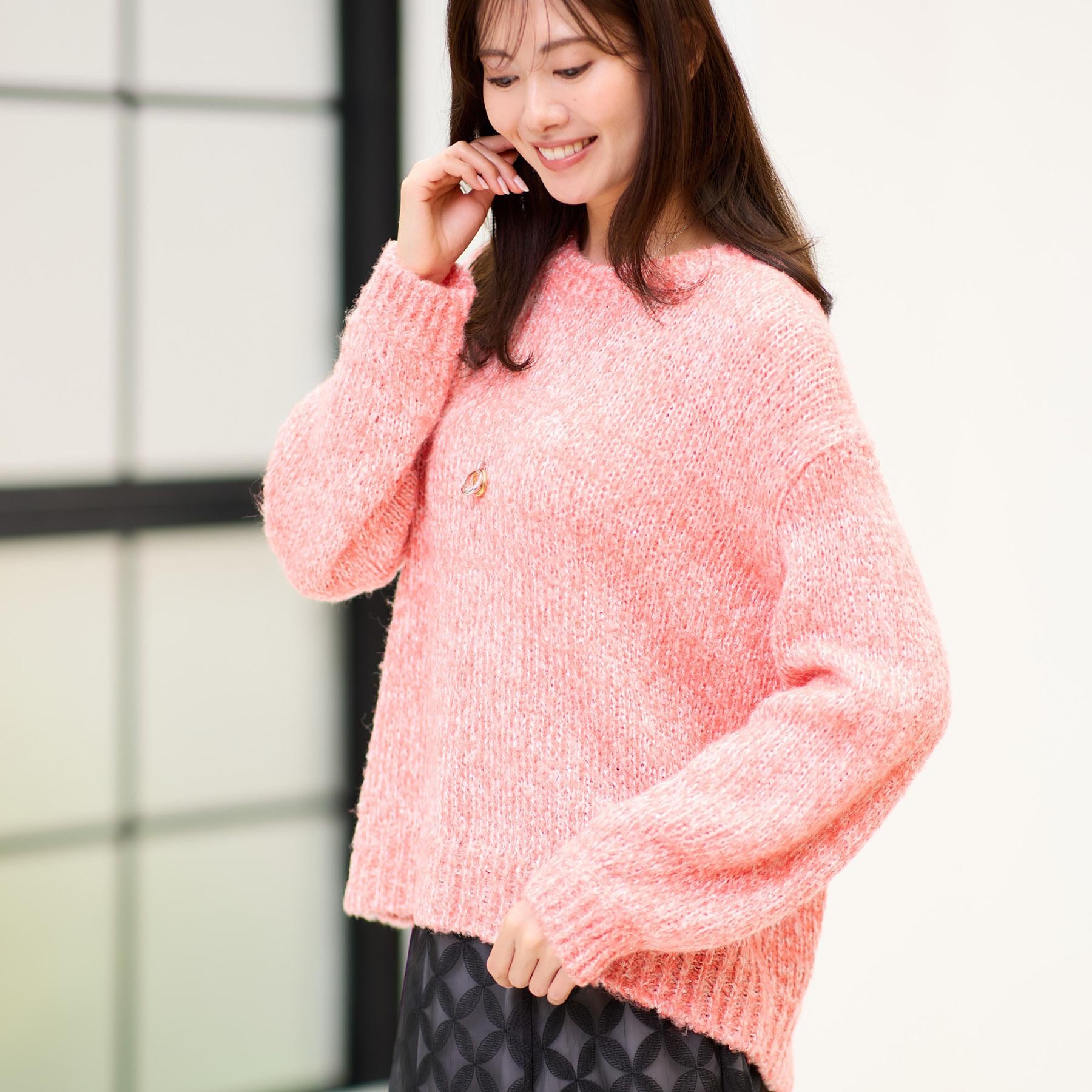 リフレクト Reflect 【一枚着で着映え◎／ゆったり着られるワンサイズ】スパンコール×ラメニット （レッド(461)） レッド(461)