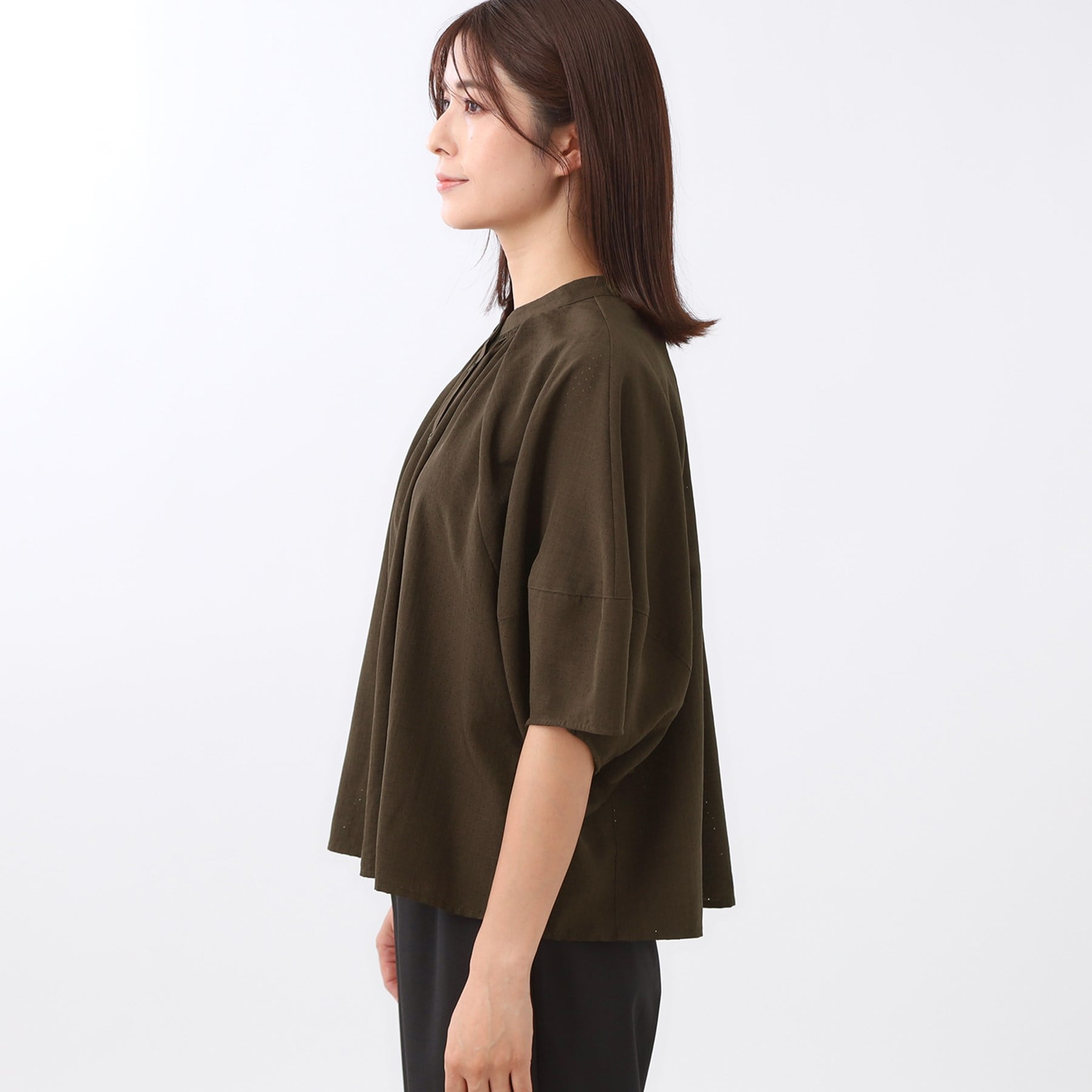 リフレクト Reflect 【E-QUALITY／体型カバー／ゆったり着られる◎】バンドカラー七分袖ブラウス （ネイビー(094)） ネイビー(094)