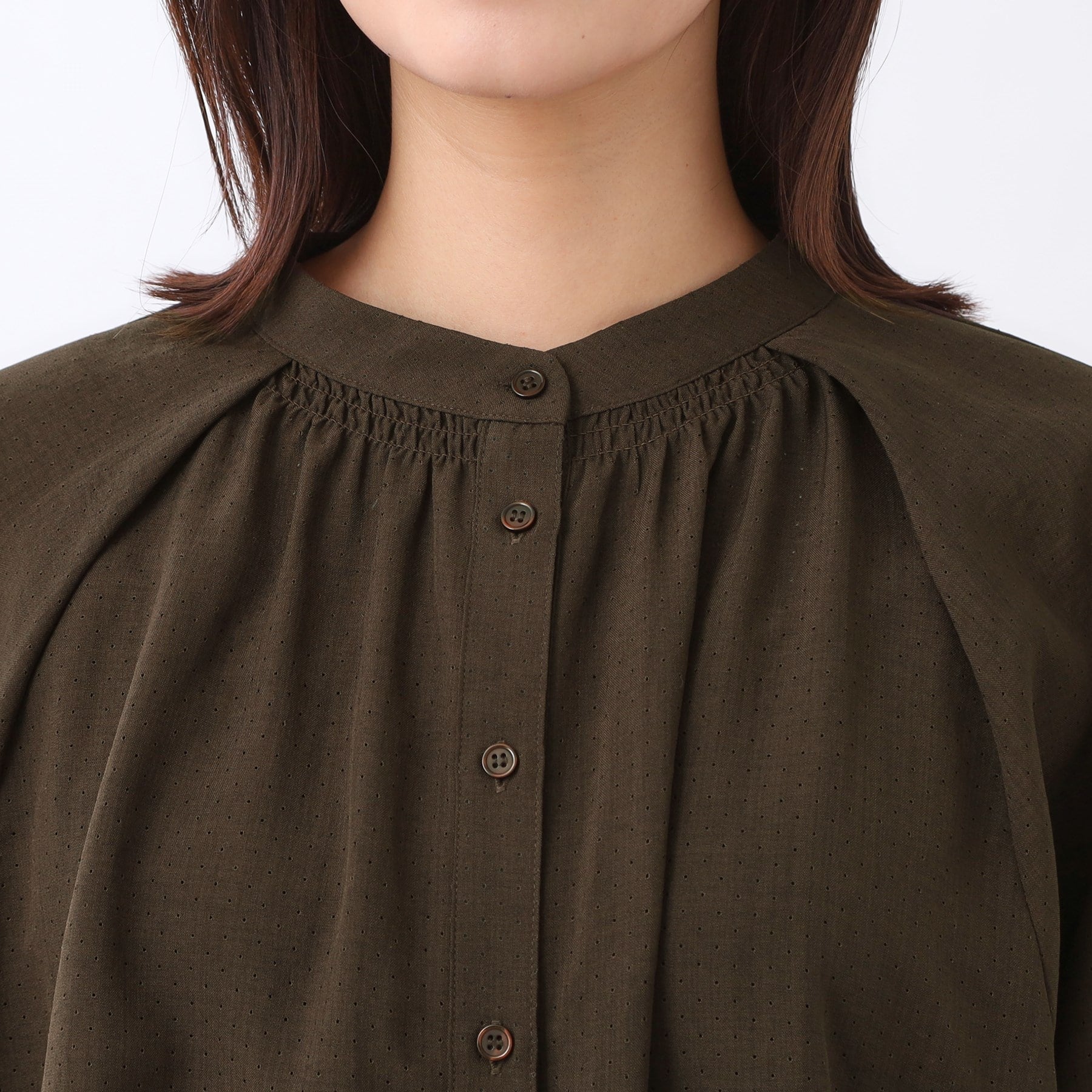 リフレクト Reflect 【E-QUALITY／体型カバー／ゆったり着られる◎】バンドカラー七分袖ブラウス （ネイビー(094)） ネイビー(094)