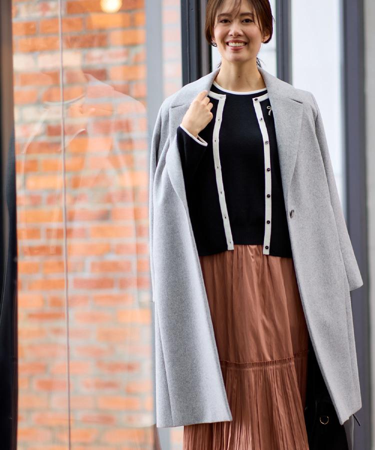 リフレクト Reflect 【定番人気】テーラードカラーロングウール混コート （ライトグレー(011)） ライトグレー(011)