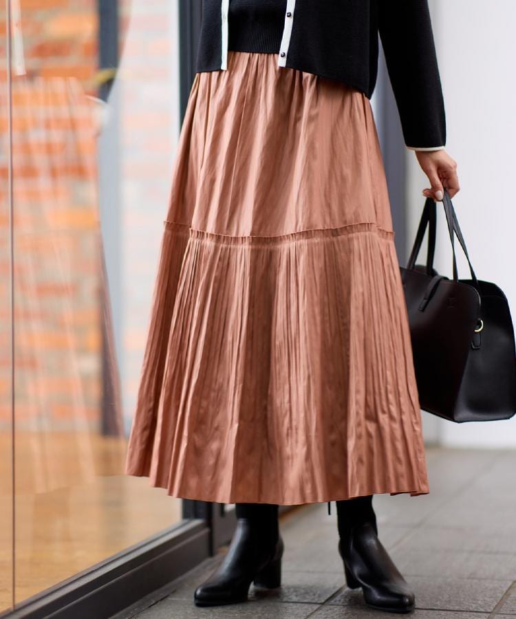 リフレクト Reflect 【カラーニットでこなれスタイル◎】プリーツギャザースカート （オレンジ(069)） オレンジ(069)