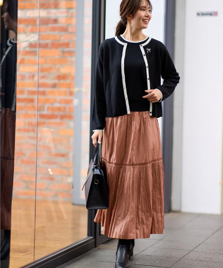 リフレクト Reflect 【カラーニットでこなれスタイル◎】プリーツギャザースカート （オレンジ(069)） オレンジ(069)