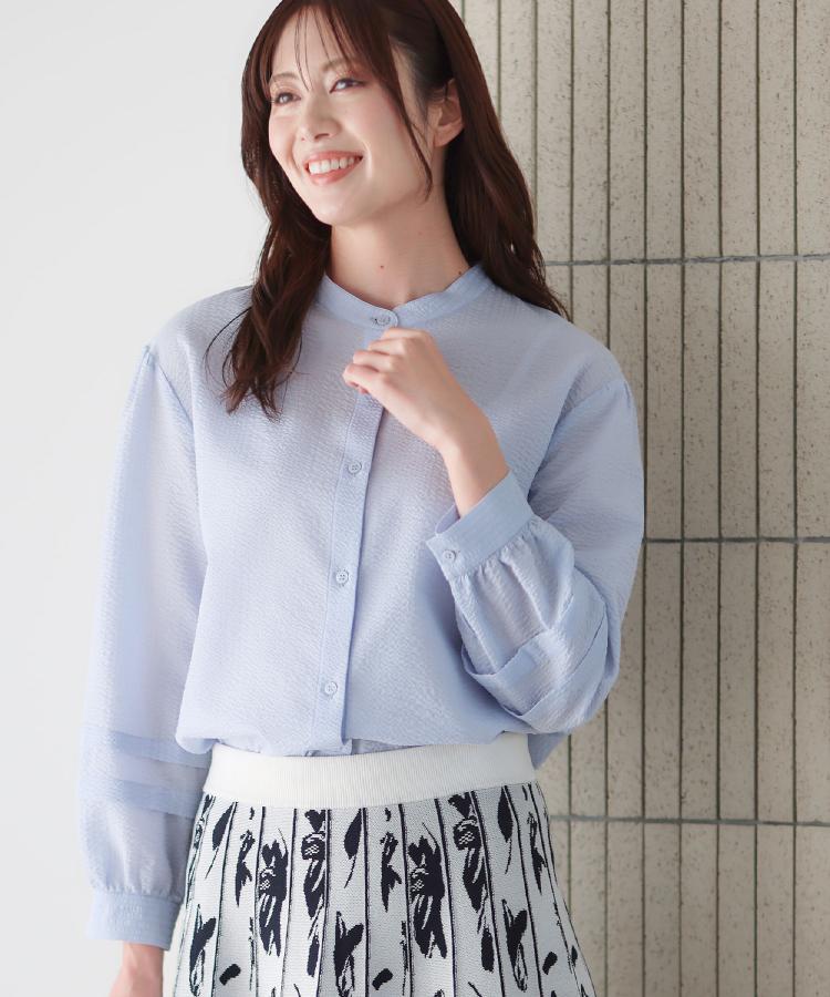 リフレクト Reflect ◆【ゆったり着られる◎】バンドカラーシャツブラウス （サックスブルー(090)） サックスブルー(090)