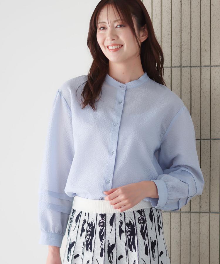 リフレクト Reflect ◆【ゆったり着られる◎】バンドカラーシャツブラウス （サックスブルー(090)） サックスブルー(090)