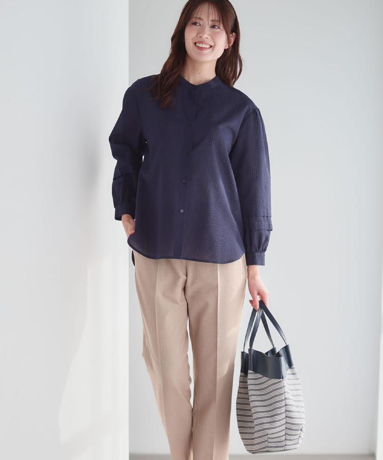 リフレクト Reflect ◆【ゆったり着られる◎】バンドカラーシャツブラウス （サックスブルー(090)） サックスブルー(090)