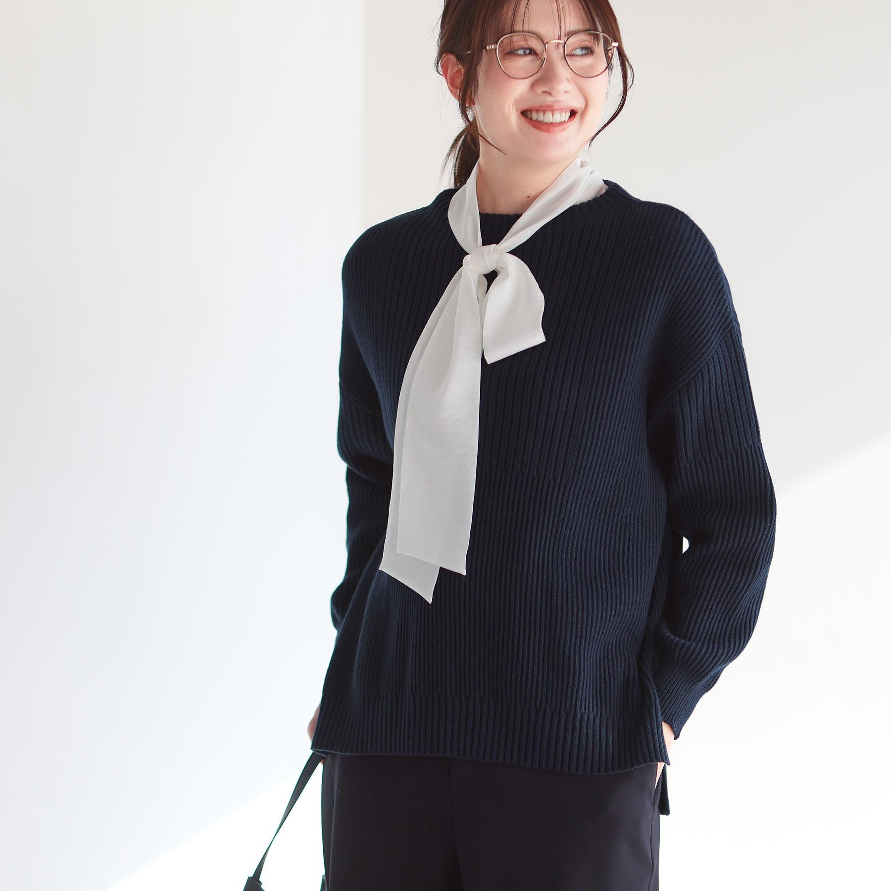 リフレクト Reflect 【腰回りカバー／長め丈】モックネックニットプルオーバー （ネイビー(094)） ネイビー(094)