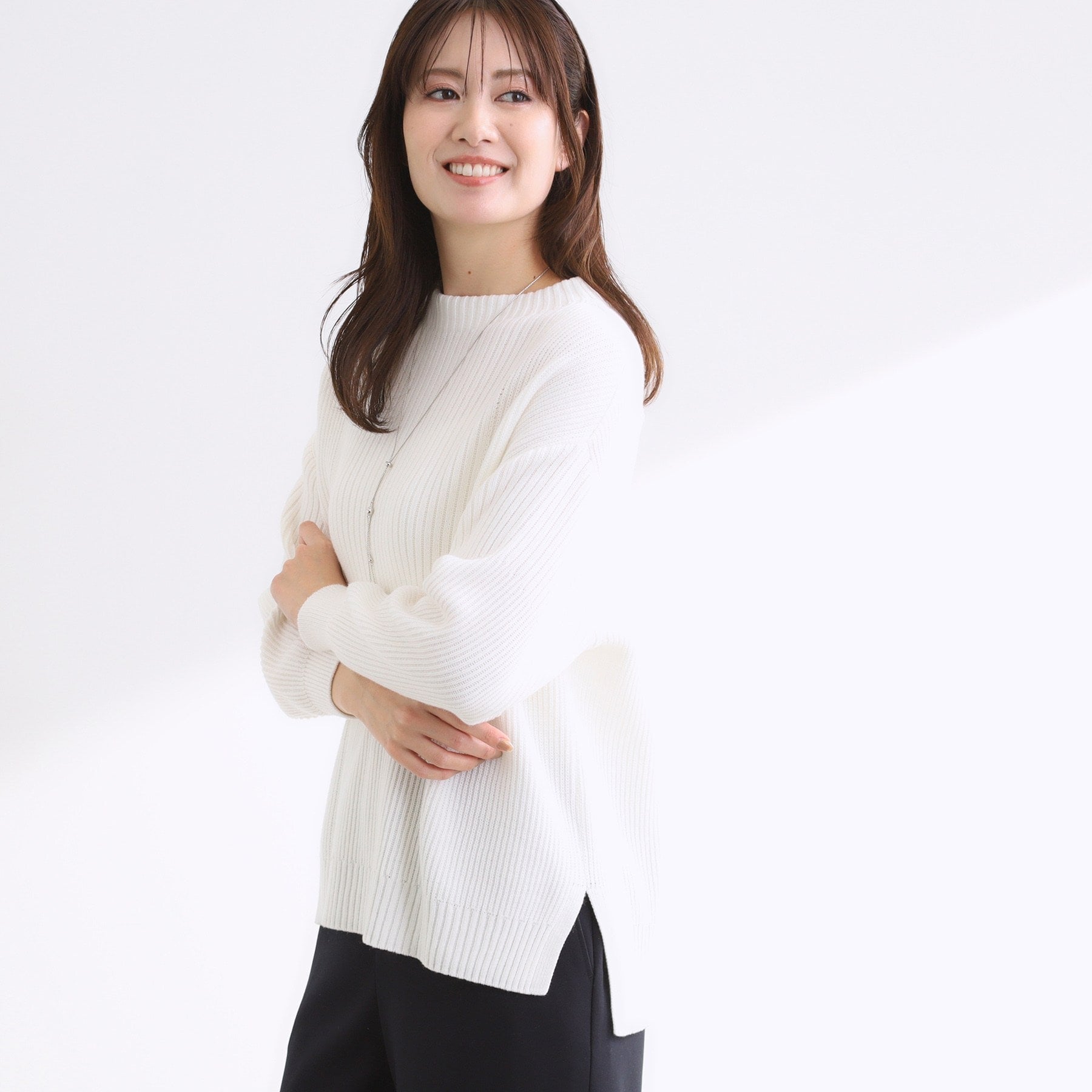 リフレクト Reflect 【腰回りカバー／長め丈】モックネックニットプルオーバー （ネイビー(094)） ネイビー(094)