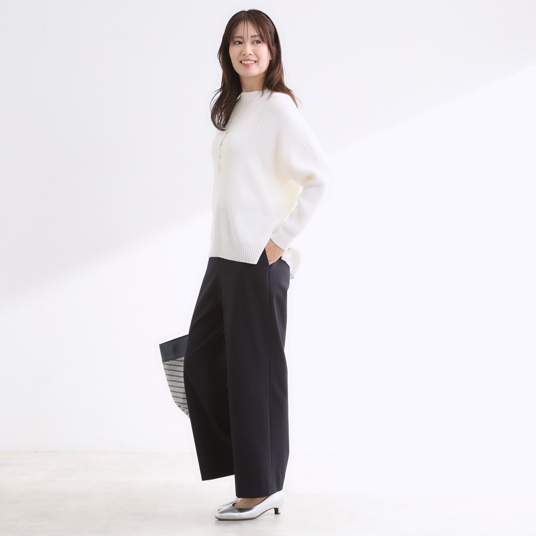 リフレクト Reflect 【腰回りカバー／長め丈】モックネックニットプルオーバー （ネイビー(094)） ネイビー(094)