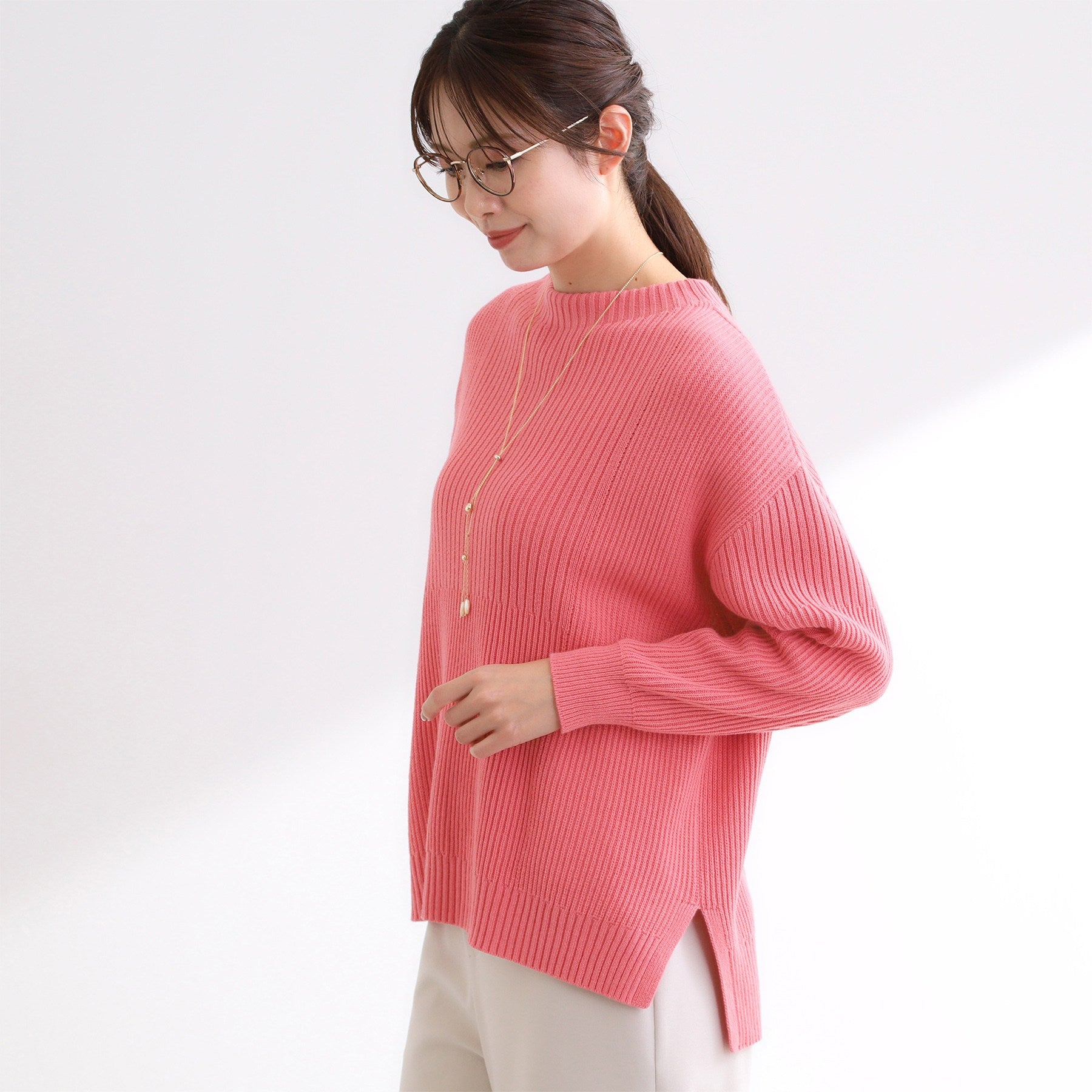 リフレクト Reflect 【腰回りカバー／長め丈】モックネックニットプルオーバー （ネイビー(094)） ネイビー(094)