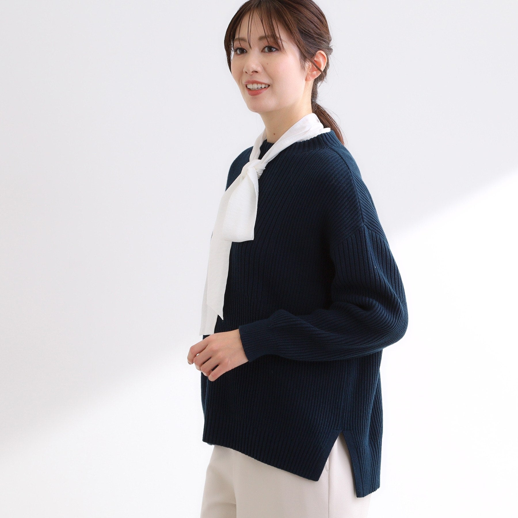 リフレクト Reflect 【腰回りカバー／長め丈】モックネックニットプルオーバー （ネイビー(094)） ネイビー(094)