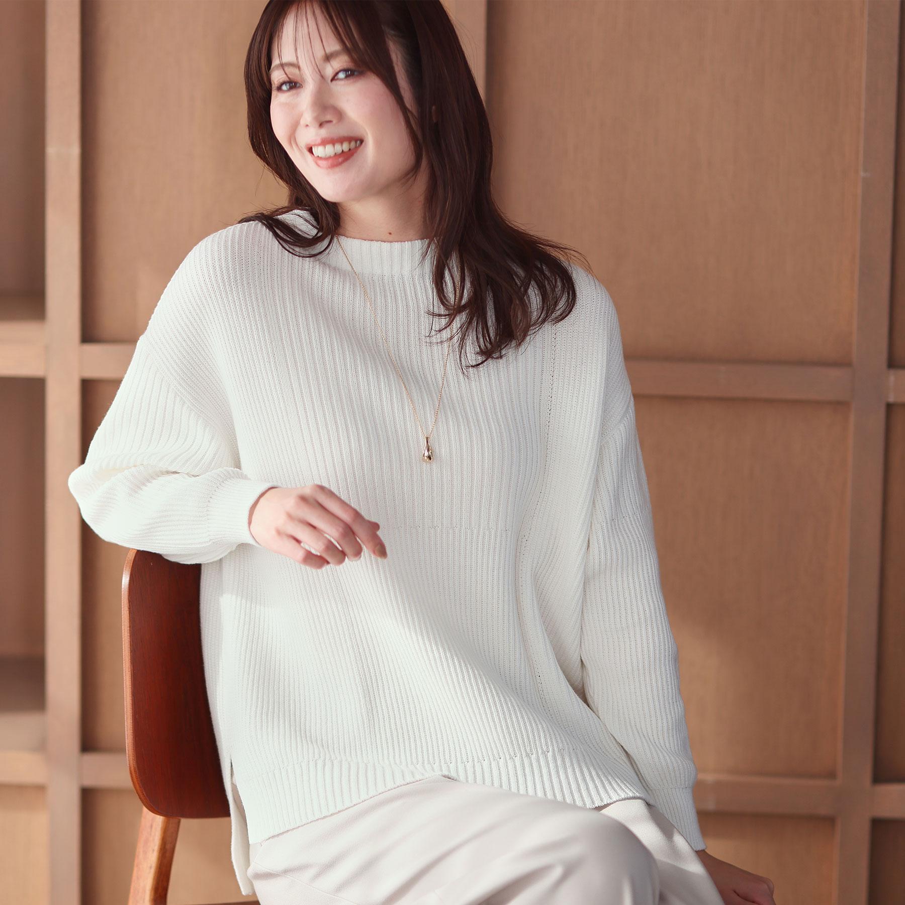 リフレクト Reflect 【腰回りカバー／長め丈】モックネックニットプルオーバー （オフホワイト(003)） オフホワイト(003)