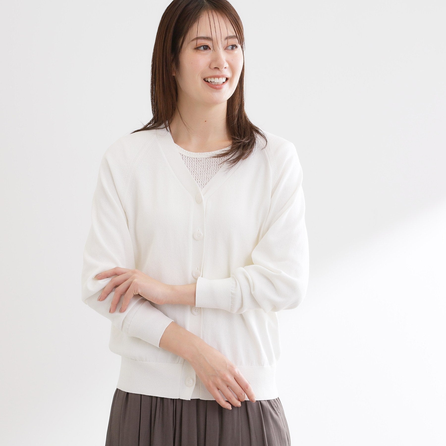 リフレクト Reflect ハイゲージVネックカーディガン （オフホワイト(003)） オフホワイト(003)