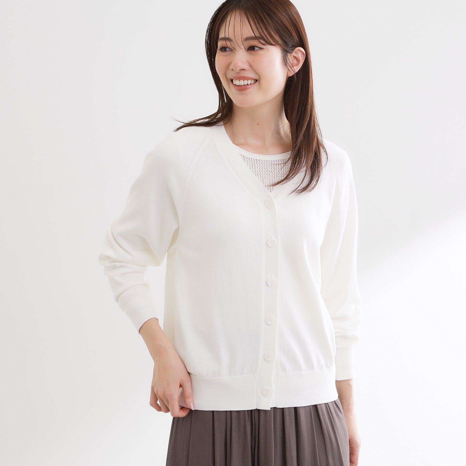 リフレクト Reflect ハイゲージVネックカーディガン （オフホワイト(003)） オフホワイト(003)